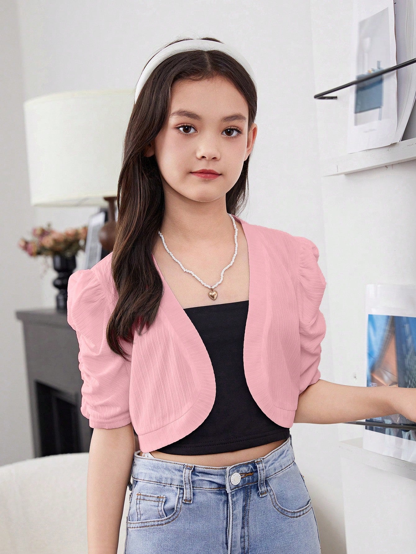 Tween Girl Holiday SpringSummer Sheer Woven Crop Sleeve Crop Open Cardigan