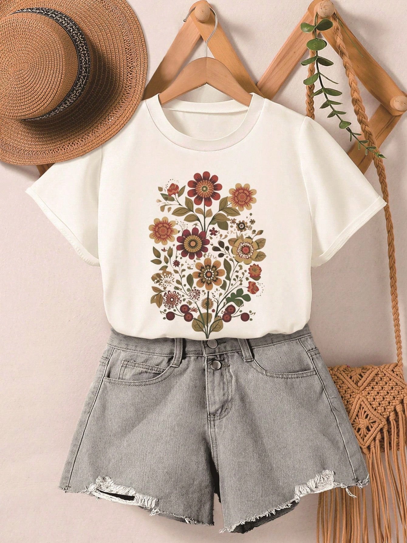 Tween Girl Round Neck Printed Casual Spring Summer T-Shirt