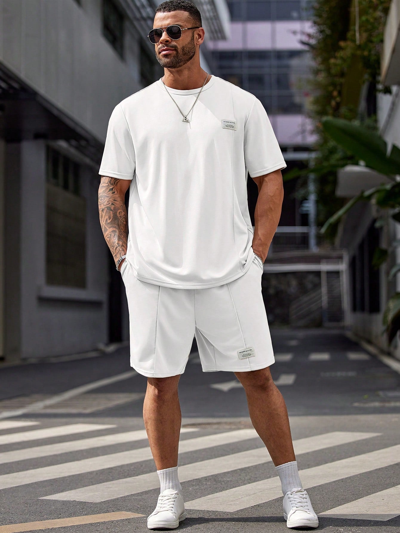 Men's Plus Size Summer Casual Fit Short Sleeve Round Neck Alphabet Logo Tee And Drawstring Waist Shorts Set