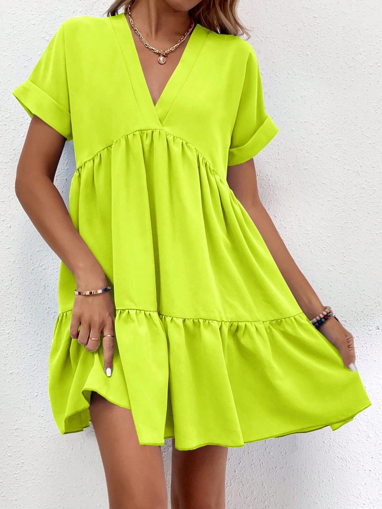 Solid Color Batwing Sleeve Casual Vacation Dress