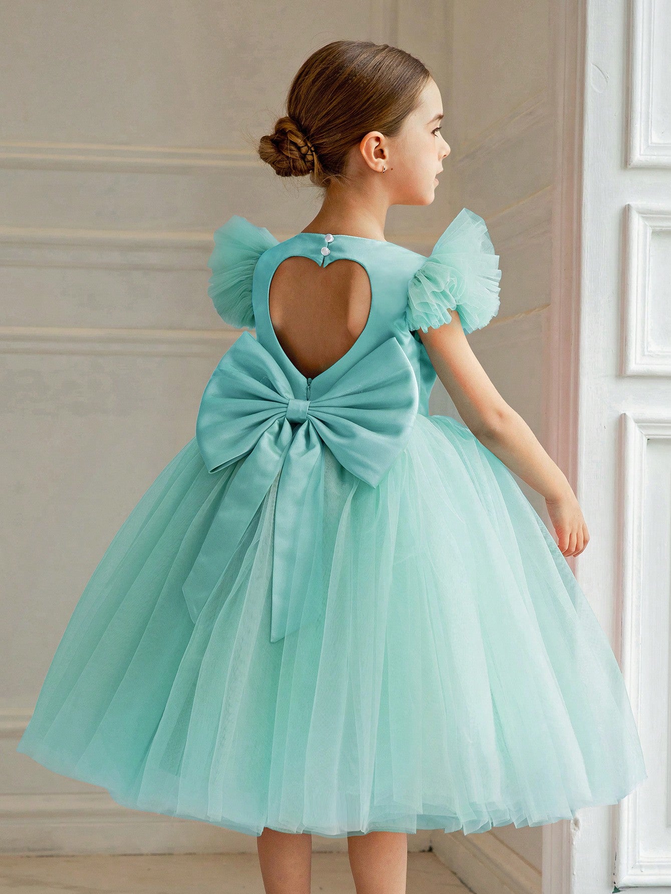 Young Girl Flutter Sleeve Butterfly Net Princess Dress Suitable For Birthday Party, Dancing, Festival, Formal Occasions, Flower Girl, Wedding