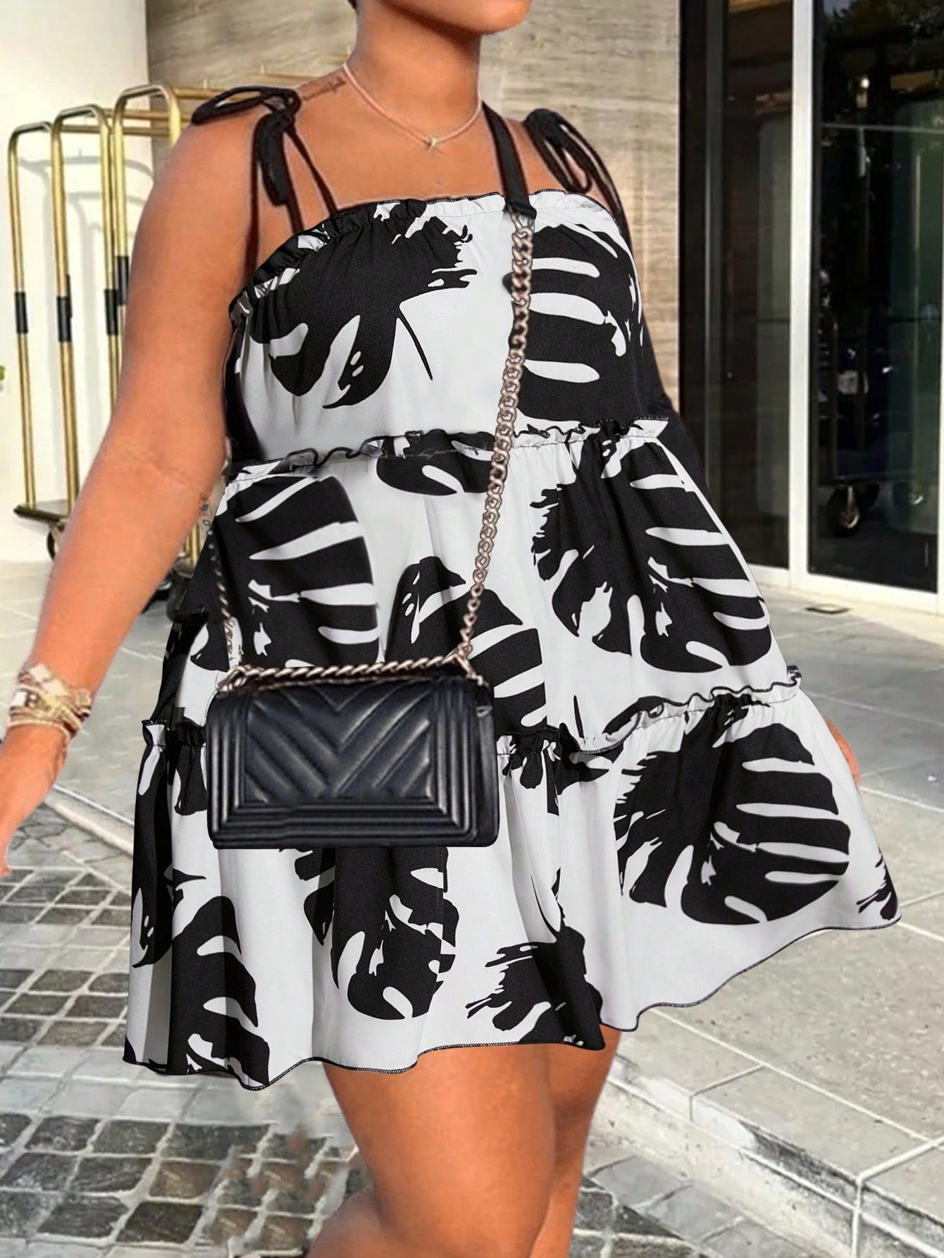 Plus Size Women's Summer Casual Loose A-Line Mini Dress With Multi-Layered Hem And Shoulder Straps