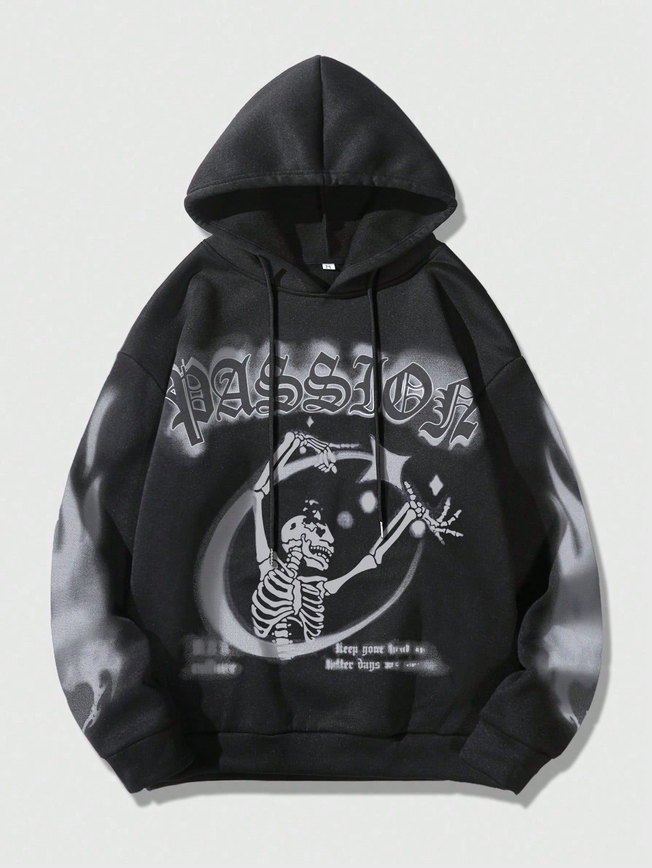 Punk Men Skeleton & Letter Graphic Drawstring Hoodie For Halloween