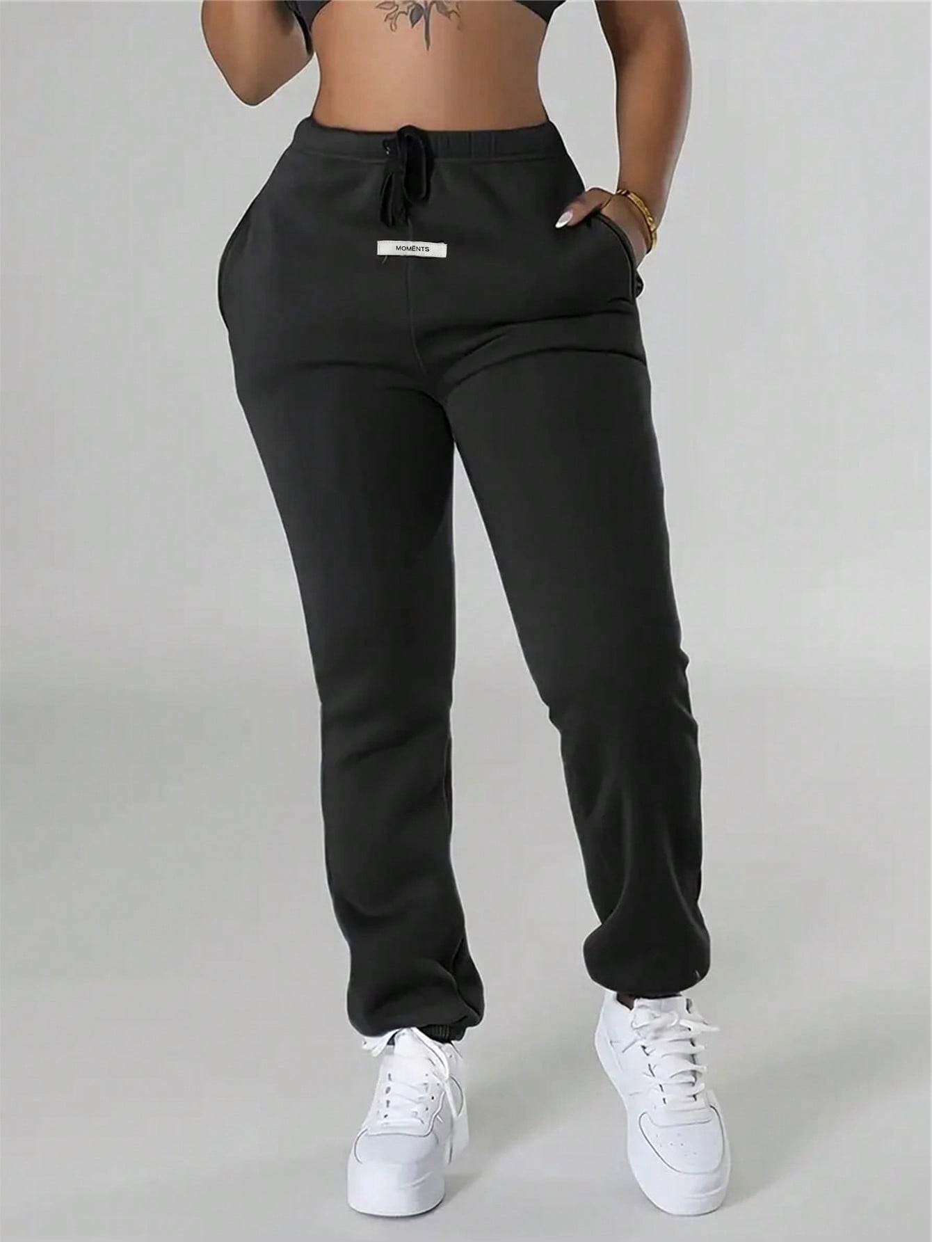 Plus Size Plain Simplistic Drawstring Sweatpants