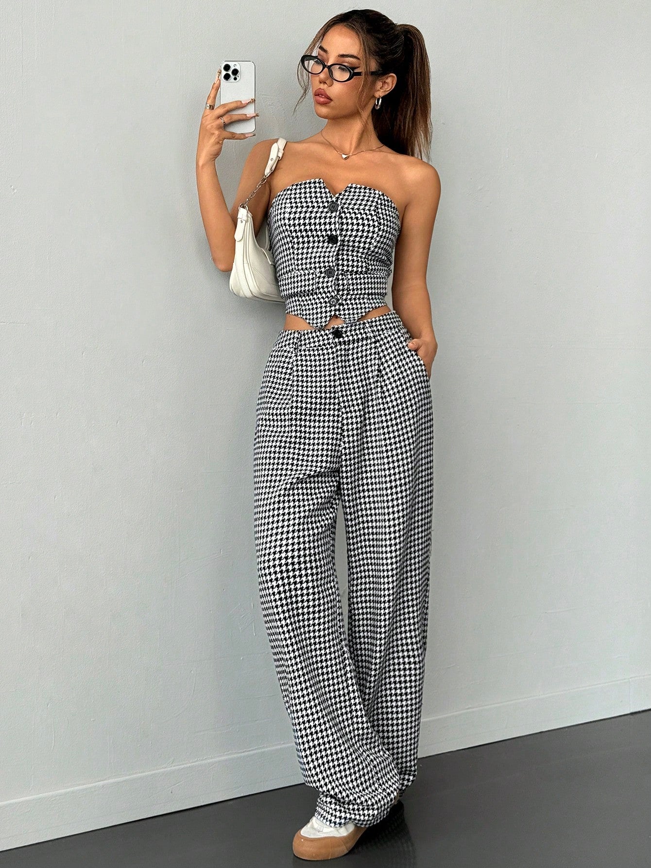 Women Summer Loose Casual Two-Piece Set With Single-Breasted Bustier With Asymmetrical Hem And Pleated Pants