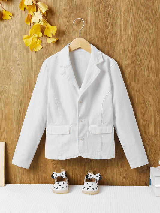 Tween Girl Casual Preppy Office Beige Blazer