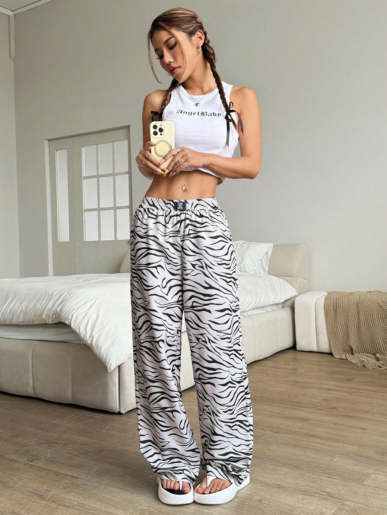 Striped Print Wide Leg Pants