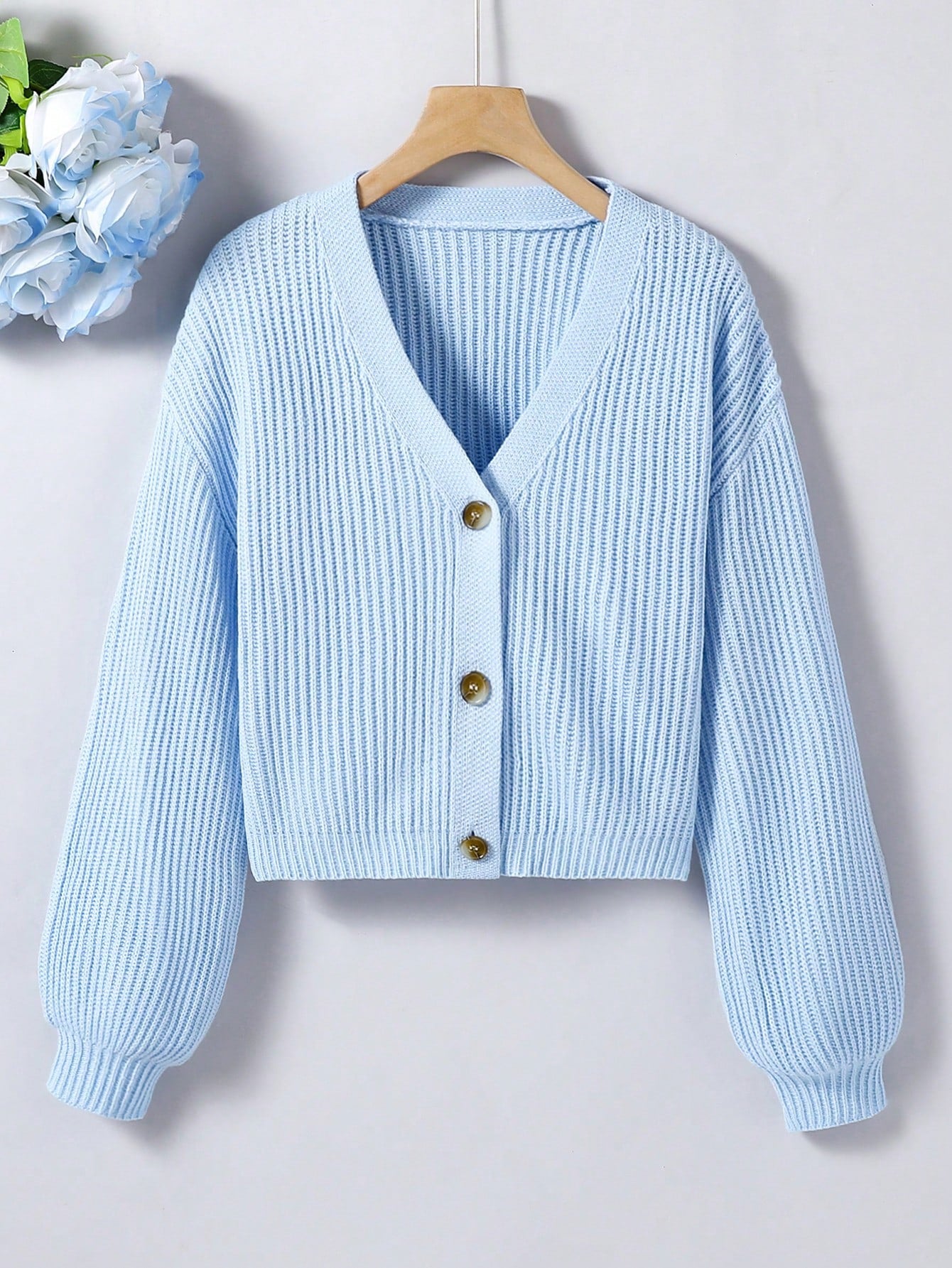 Tween Girl Drop Shoulder Button Front Cardigan