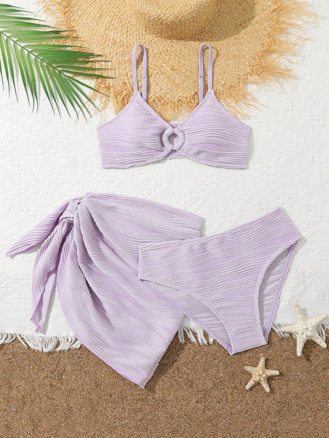 Teen Girl Solid Color Three-Piece Bikini Set Summer Beach