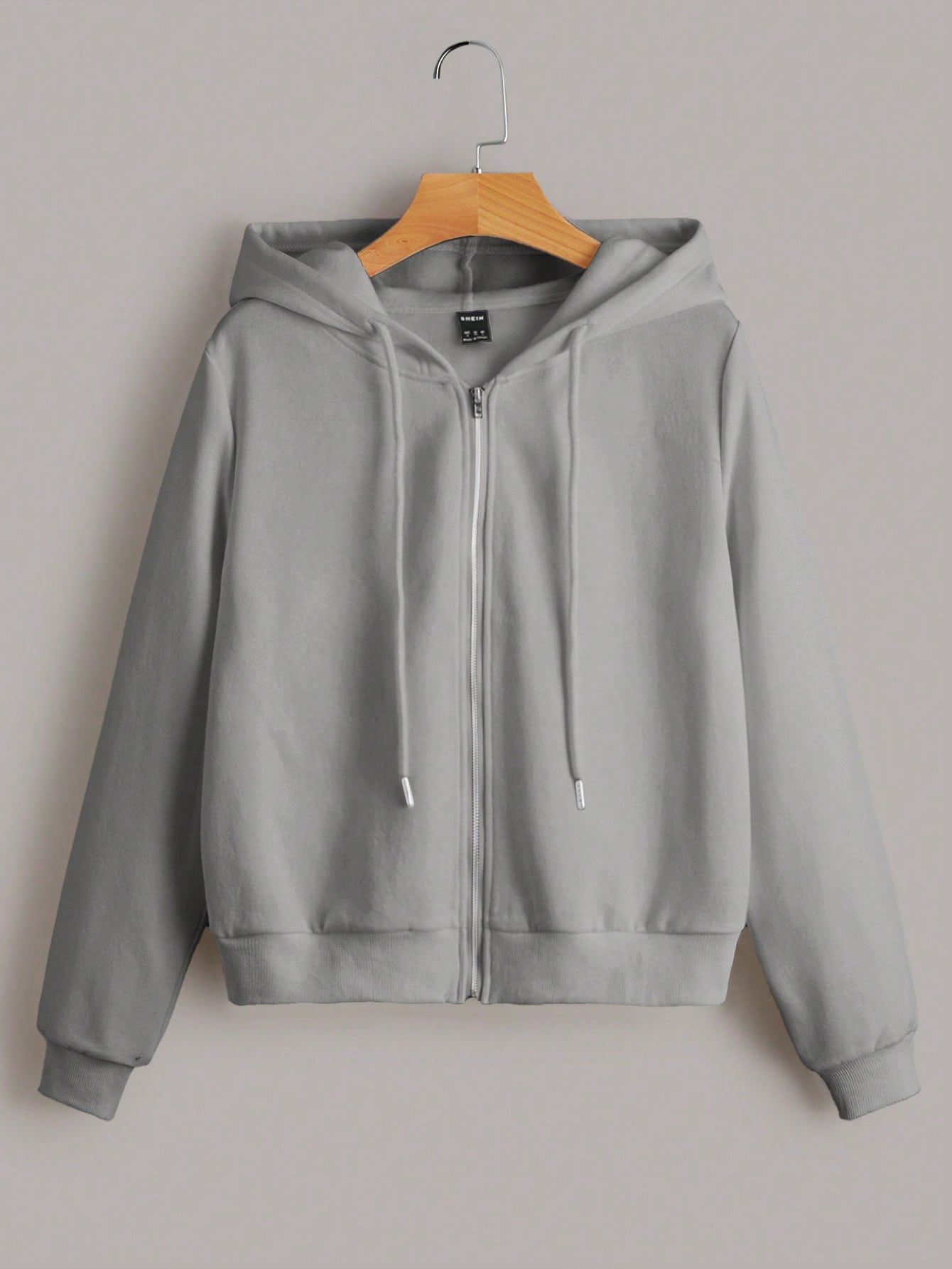 Zip Front Drawstring Thermal Hoodie