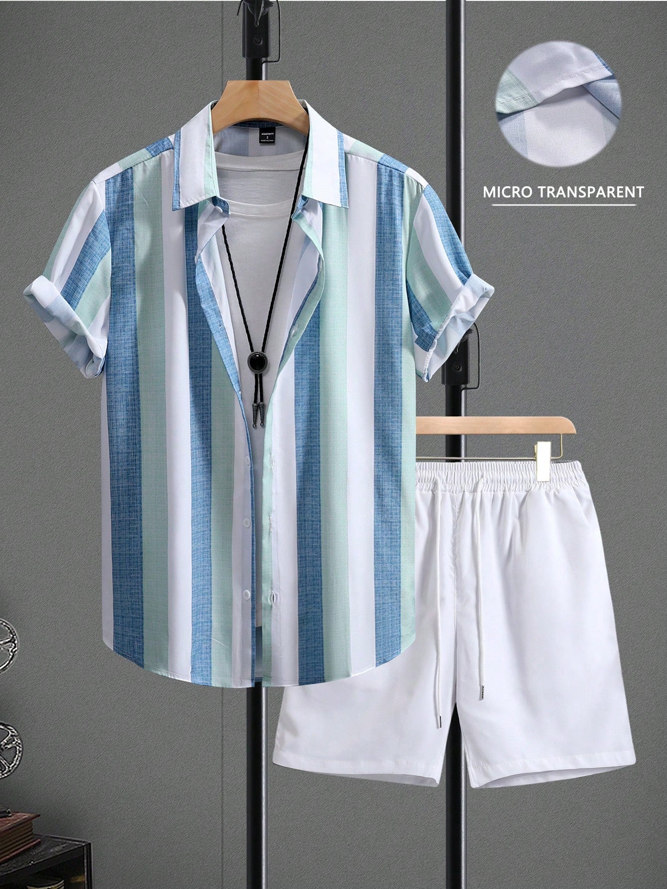 Men Striped Colorblock Shirt & Shorts