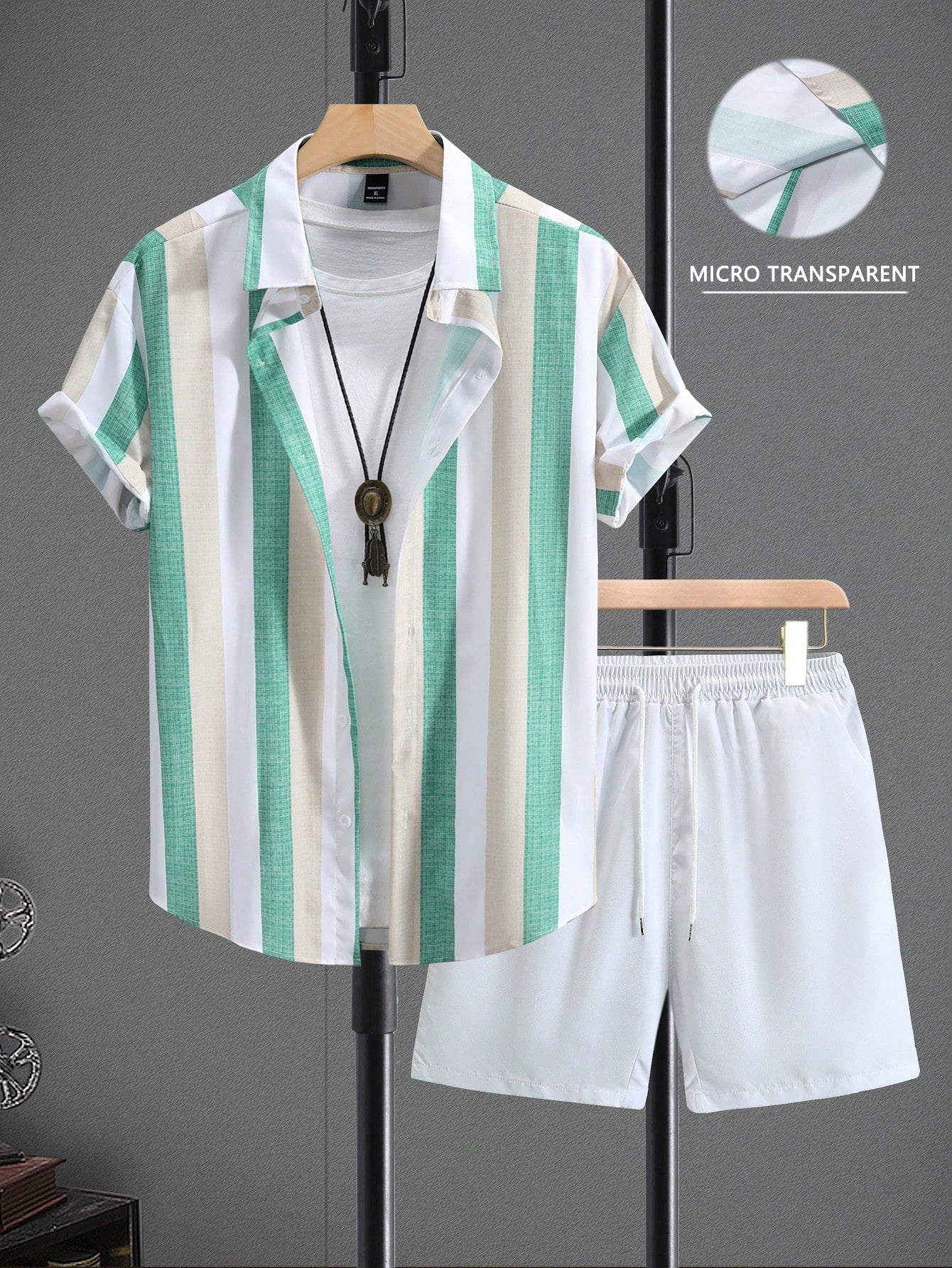 Men Striped Colorblock Shirt & Shorts