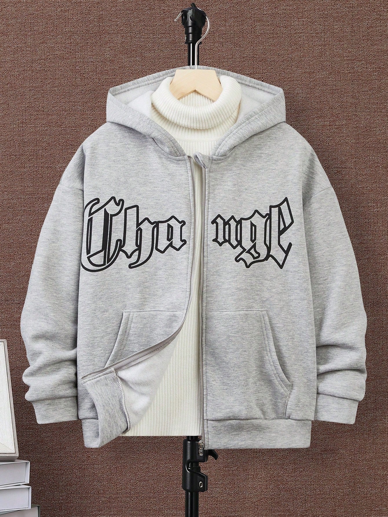 Tween Boy Letter Graphic Zip Up Hoodie Without Tee