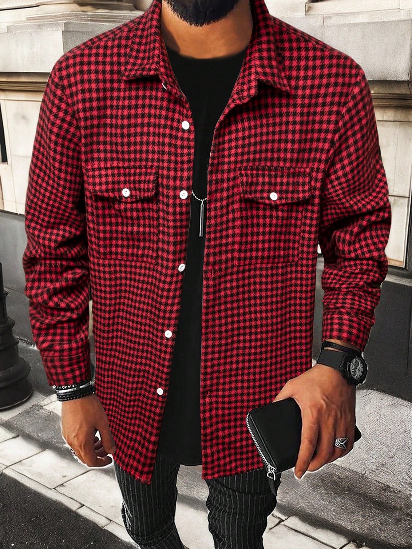 Roghcode Men's Casual Plaid Pattern Shirt Jacket, Autumn