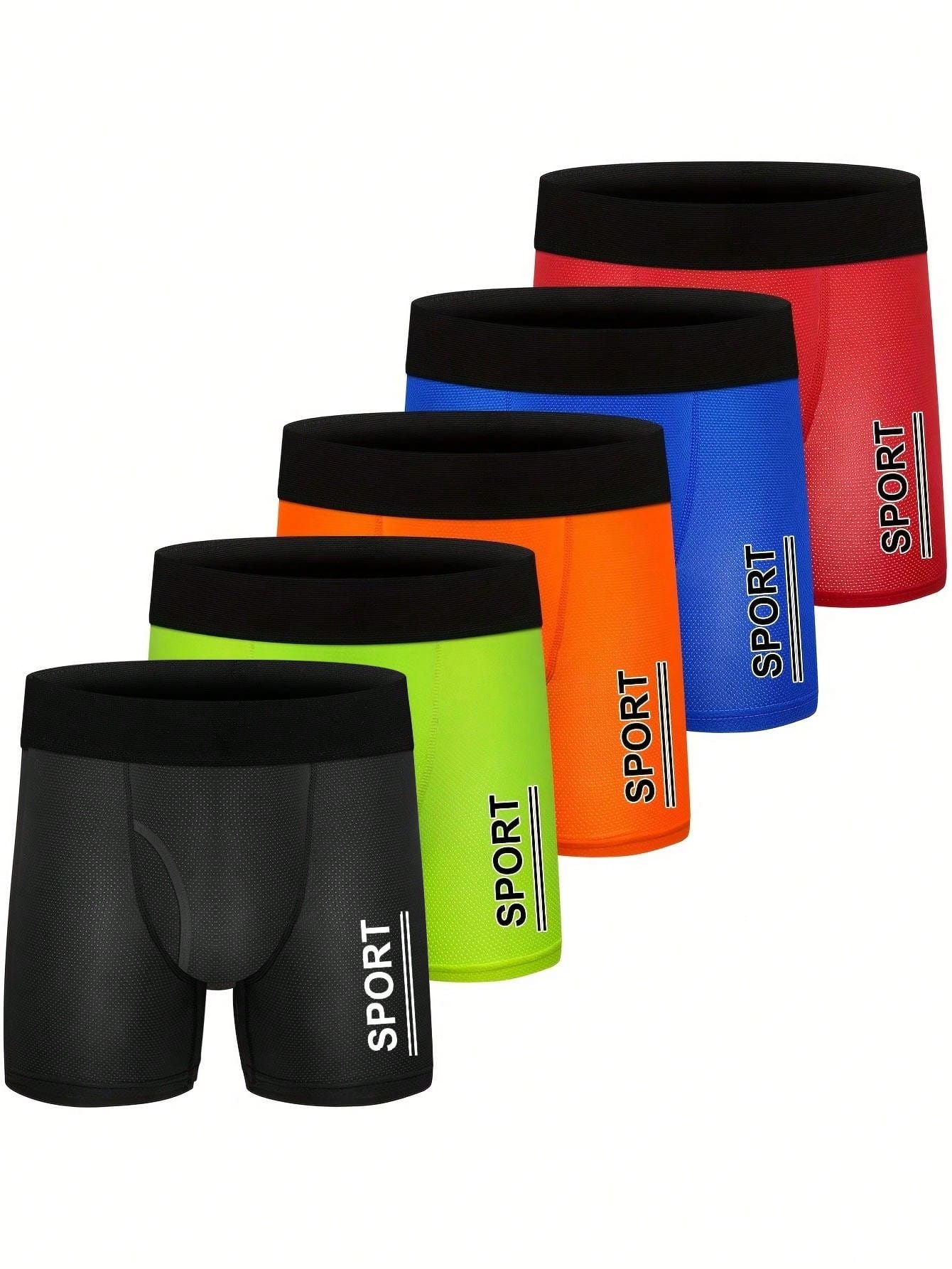 5pcs Tween Boy Simple Contrast Color Boxer Briefs With Side Slit