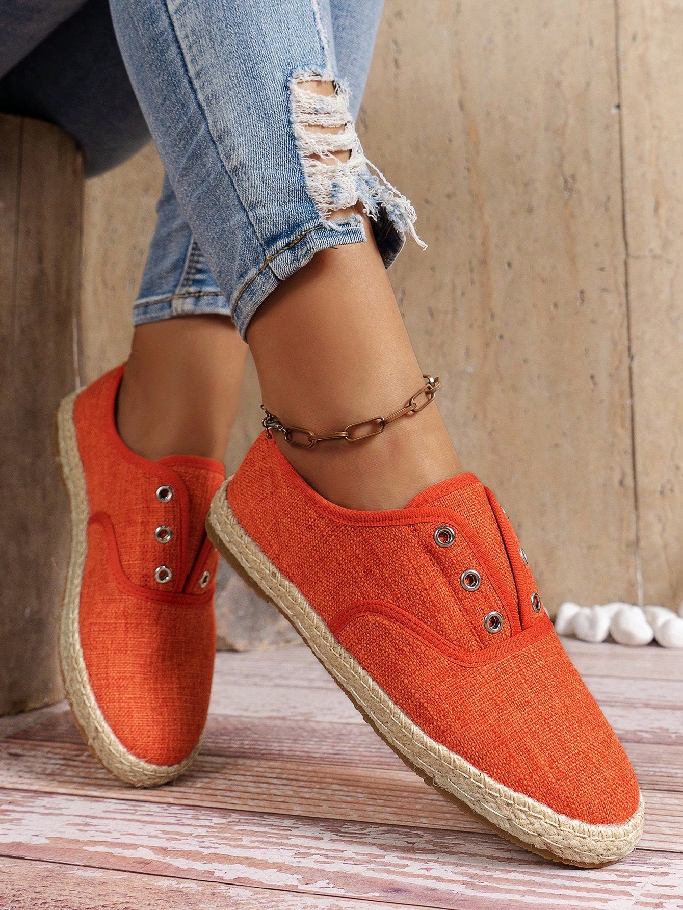 New Arrival Women's Fashion Linen Breathable Woven Espadrilles, Combination Bottom, Slouchy Slip-On Design, Odor-Resistant, Breathable, Size 43