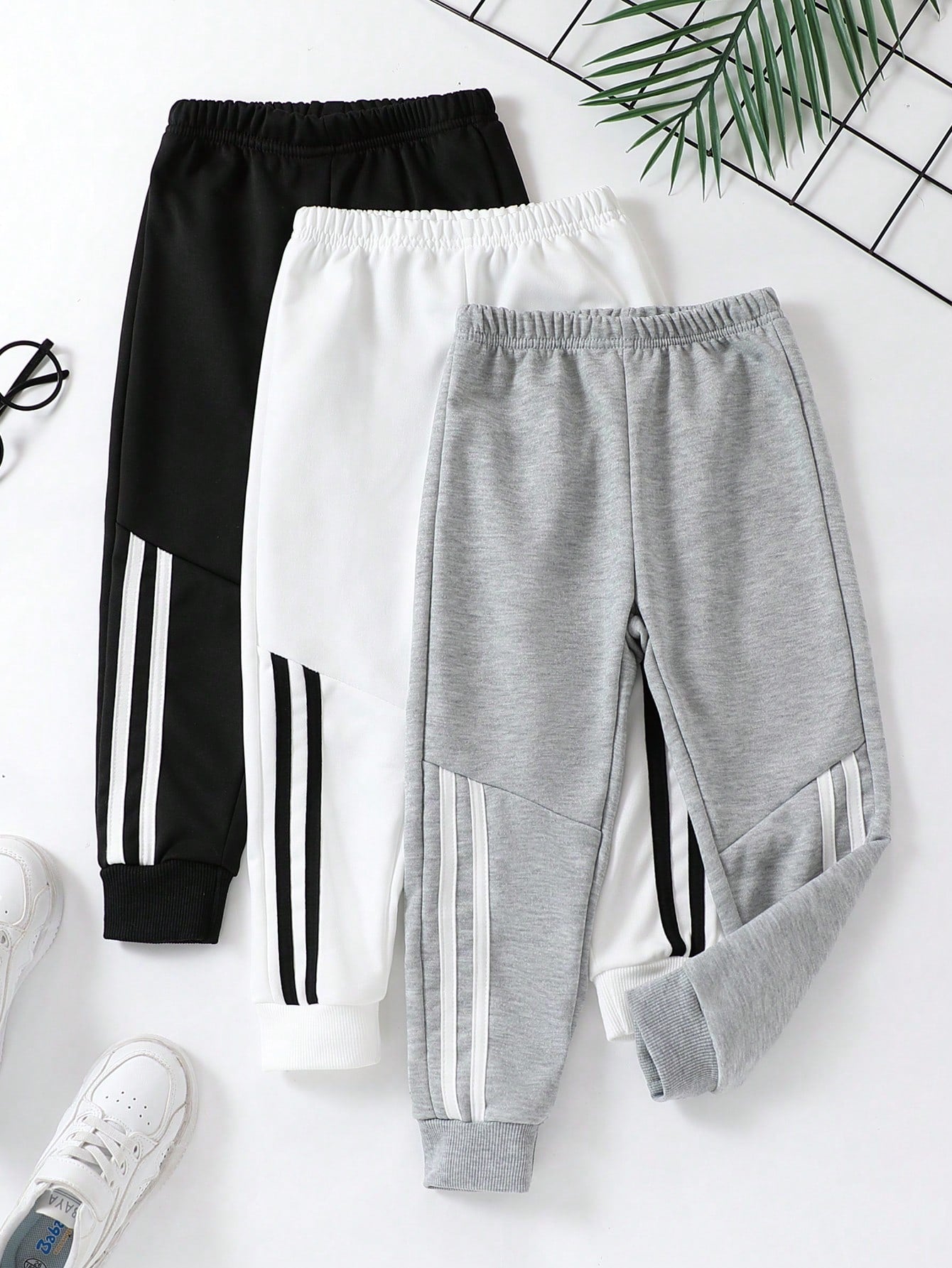 Kids Young Boy Elastic Waist Contrasting Color Casual Jogger Pants