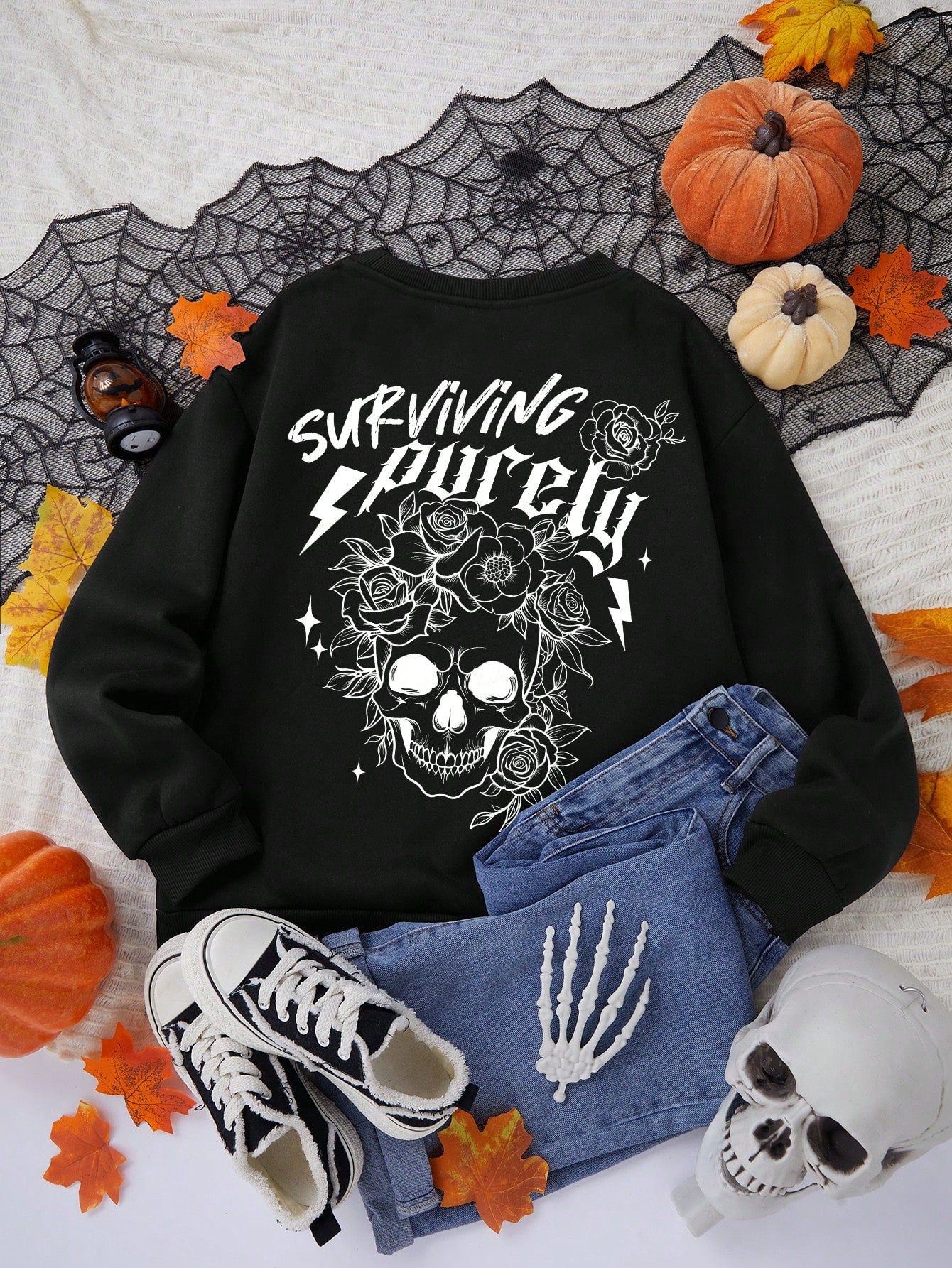 Women's Casual Letter & Character Printed Round Neck Oversized Long Sleeve Sweatshirt Live For Yourself