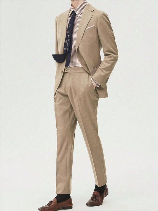 3pcs Men's Champagne Color Suit Set: Blazer, Pants, Vest