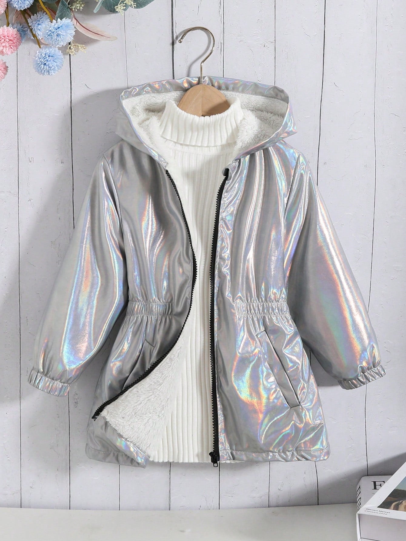 Streecool Kids Girls Fashion Trendy Personality Lovely Versatile Chic Suitable For Autumn Winter Daily Occasions Party Holiday Travel School Matching Wear Fashionable Stylish Metallic Coating Bright Color Windproof Warm Fluffy Hooded Coat Jacket Autumn Wi