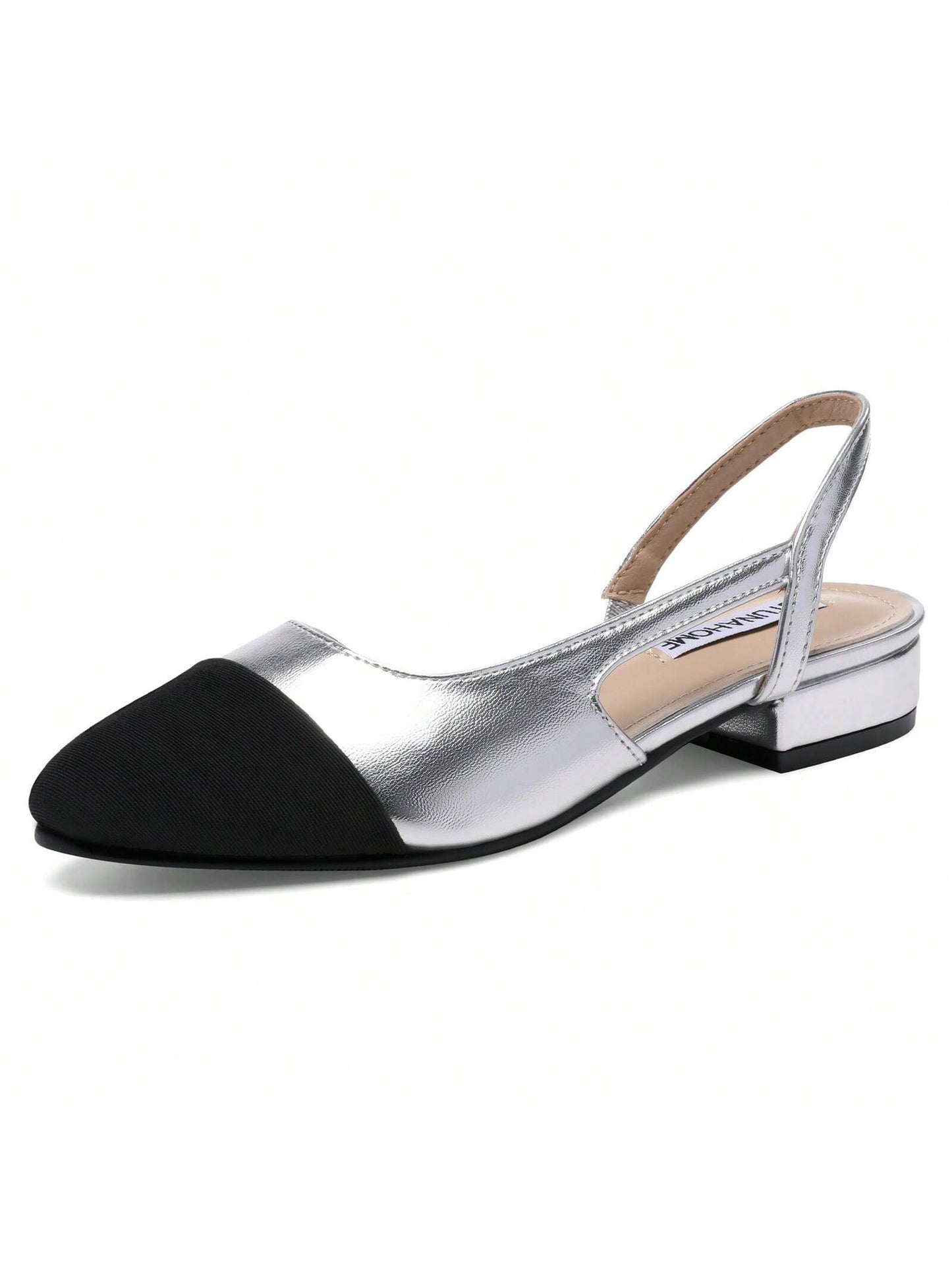 Womens Slingback Flats Two Tone Closed Round Toe Casual Pumps For Office Or Fashion