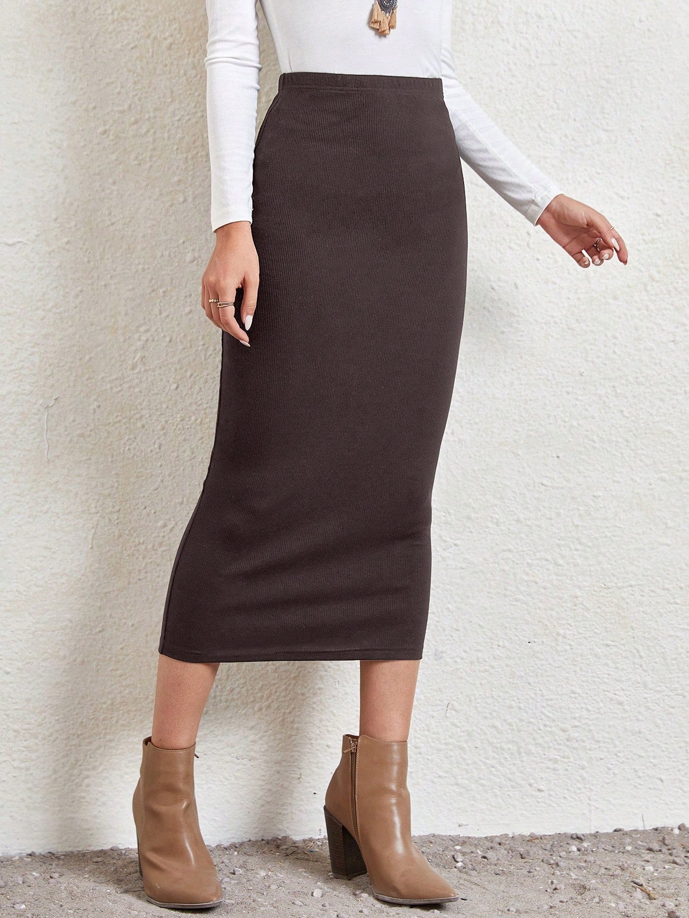 Women High Waist Ribbed Knit Skirt Fall Skirts Business Casual Women Teacher Clothes