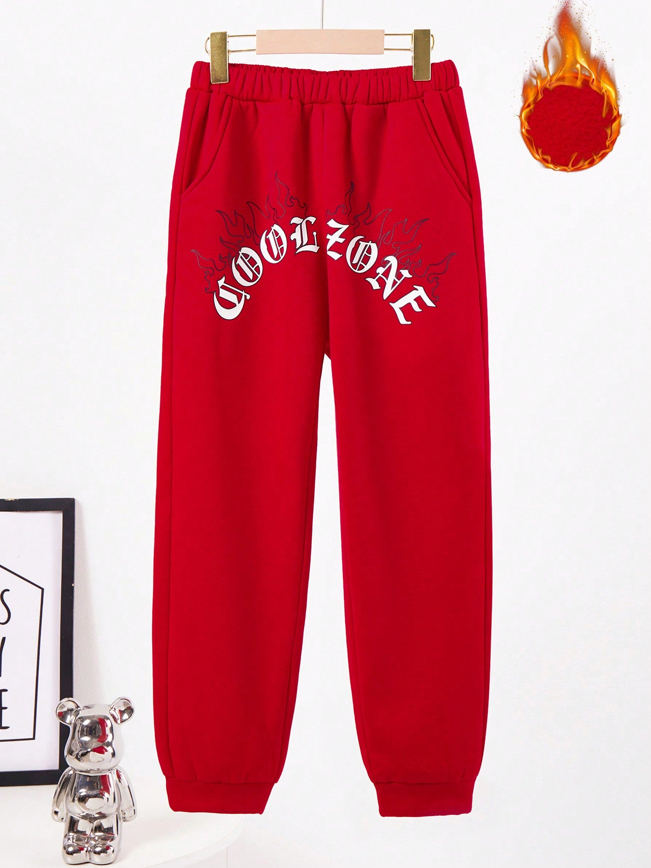 Kids Tween Boys' Casual Street Style Letter Printed Jogger Pants With Slant Pockets, Solid Color Knitted Sweatpants