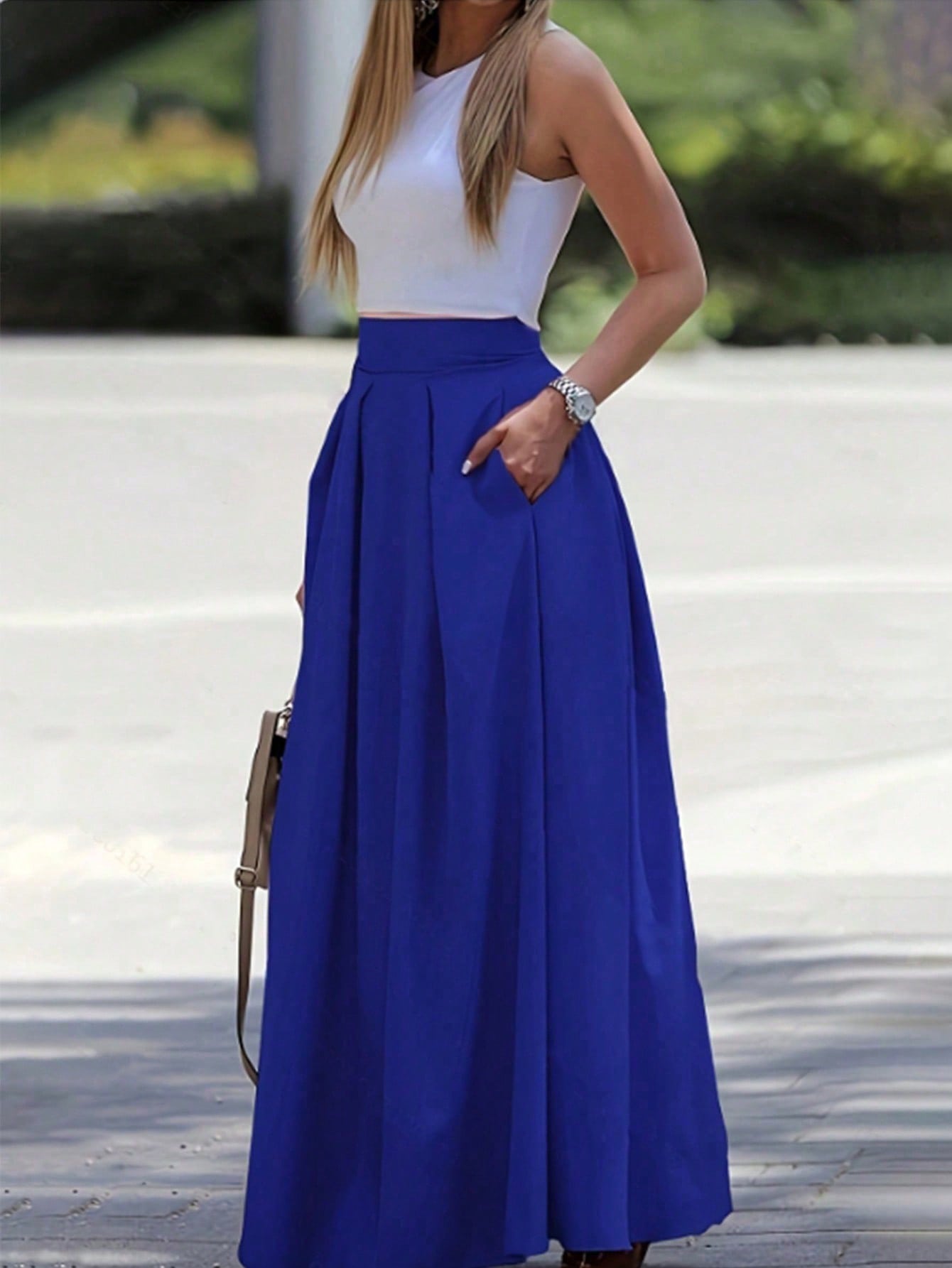 A-Line Solid Color High Waist Skirt