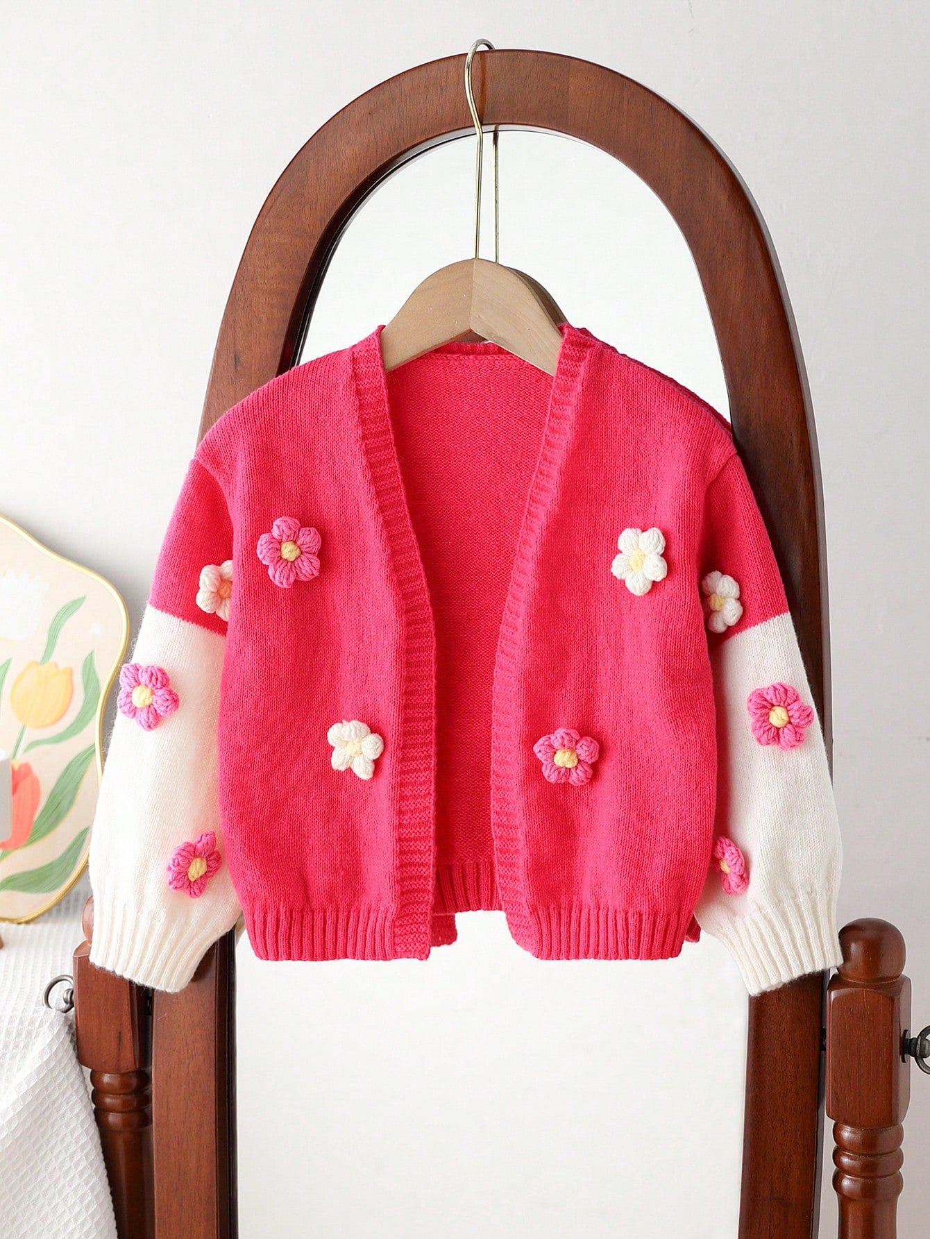 Young Girl Floral Patched Drop Shoulder Duster Cardigan