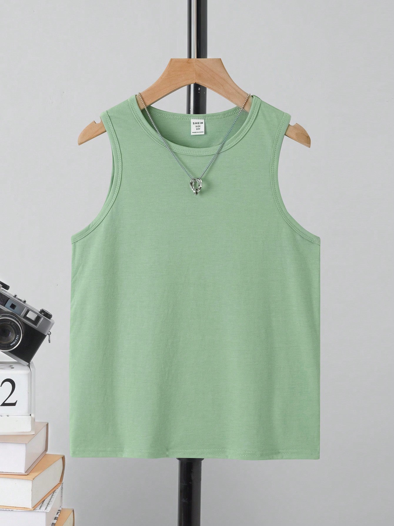 Tween Boys' Casual Simple Solid Round Neck Tank Top Suitable For Summer