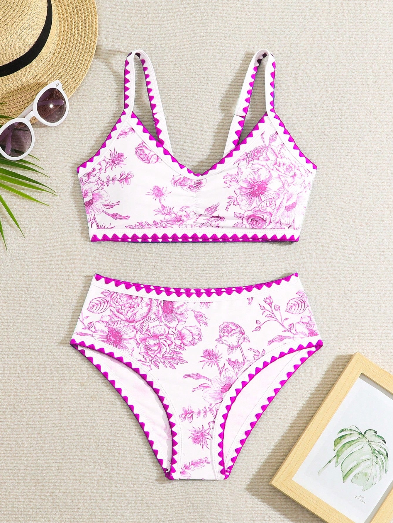 Tween Girl Minimalist Printed Bikini Set Summer Beach