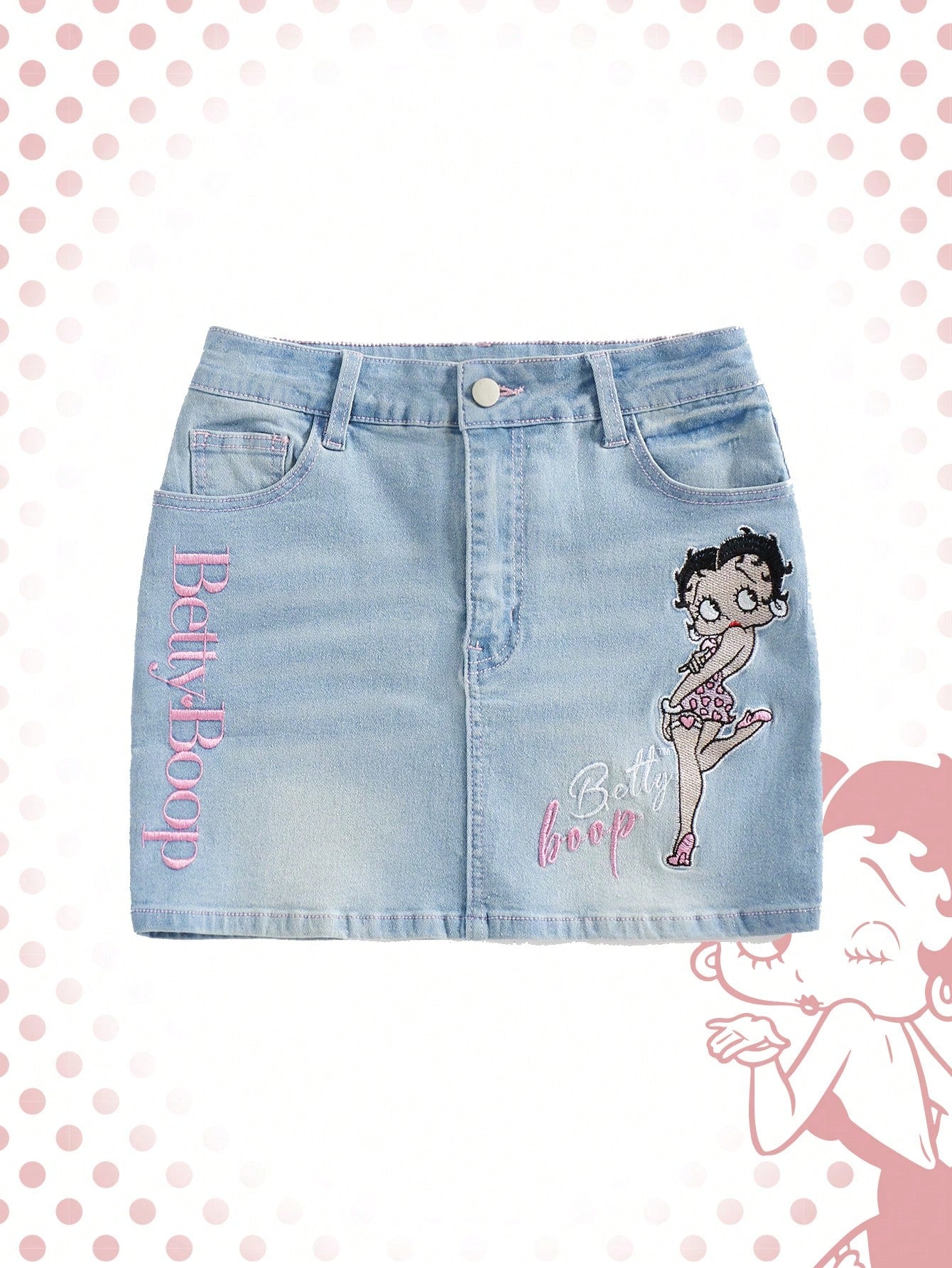 Plus Size Casual Cartoon Character And Letter Pattern Denim Skirt, Summer, School