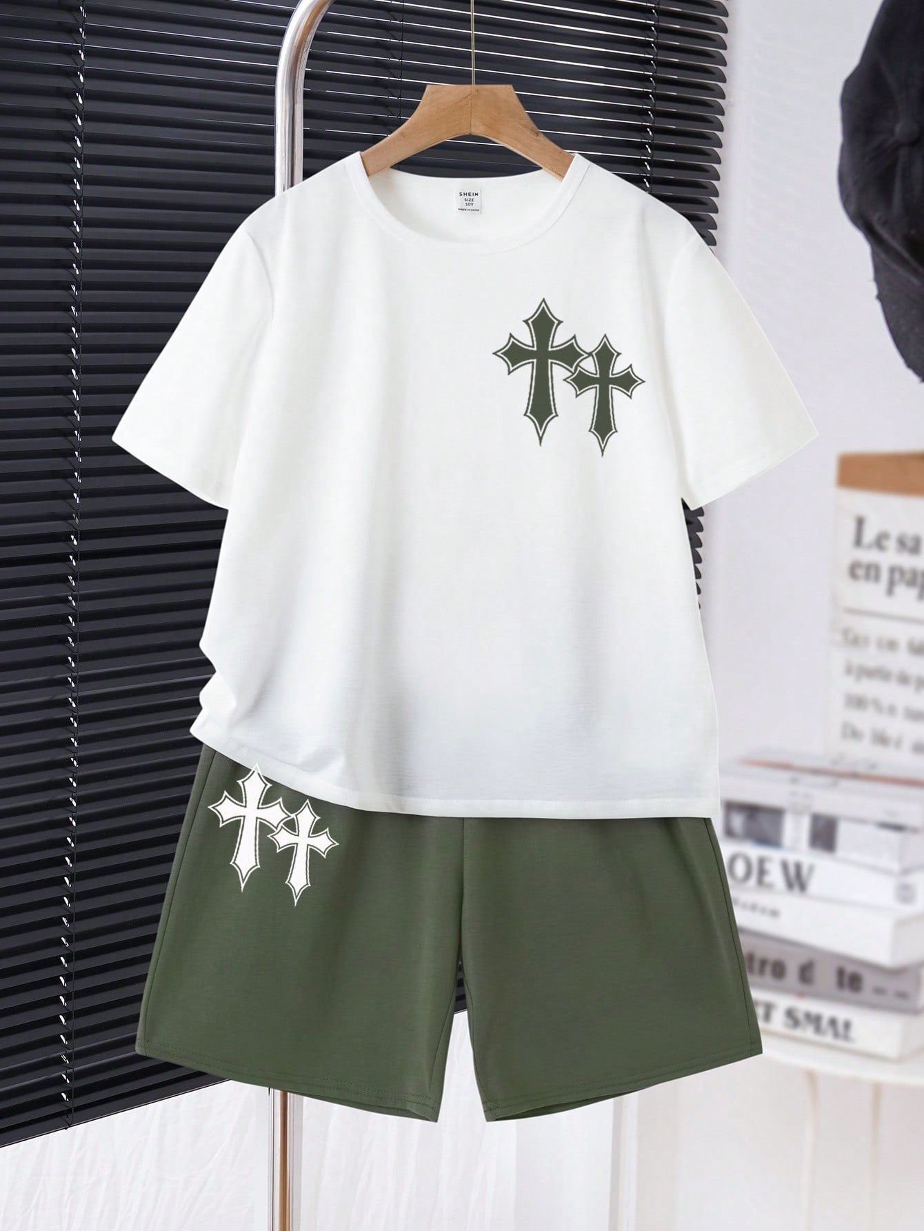 Cross Prints, Jesus, God, Faith, Tween Boys' Casual Simple Round Neck Short Sleeve T-Shirt And Shorts Two-Piece Set, Suitable For Summer