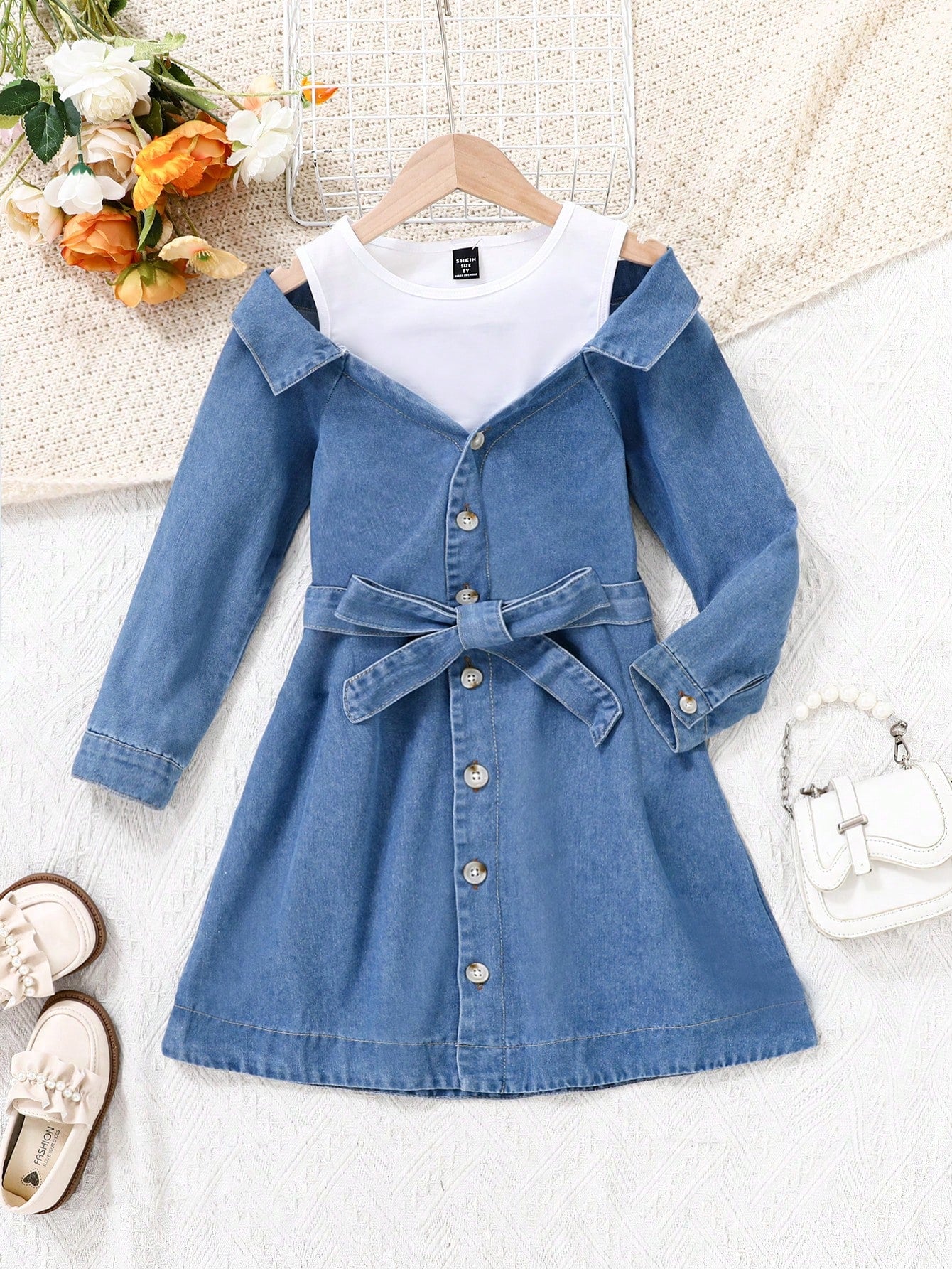 Streecool Kids Tween Girls Casual Blue Loose Faux 2-Piece Denim Dress