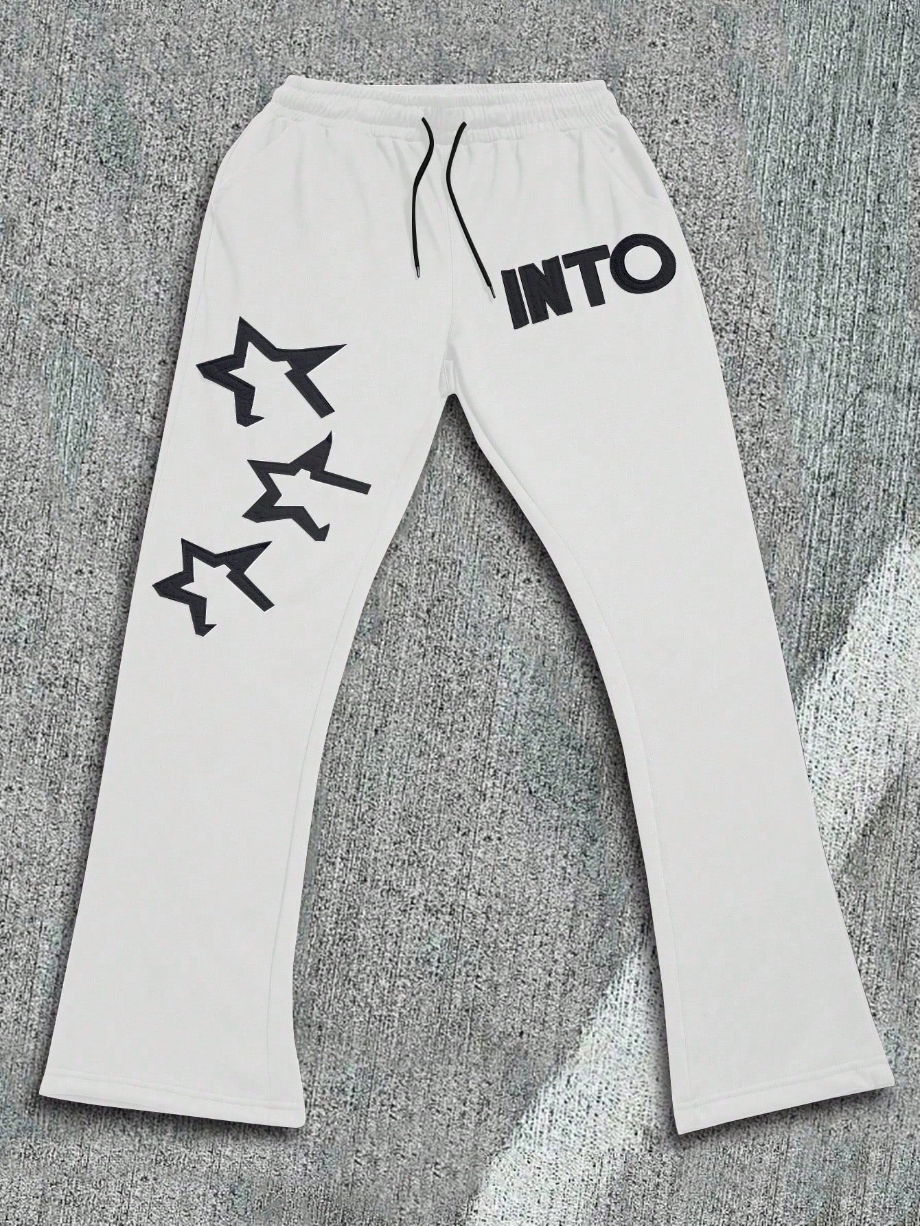 Men's Letter Five-Pointed Star Embroidery Hoodie And Flared Pants Set