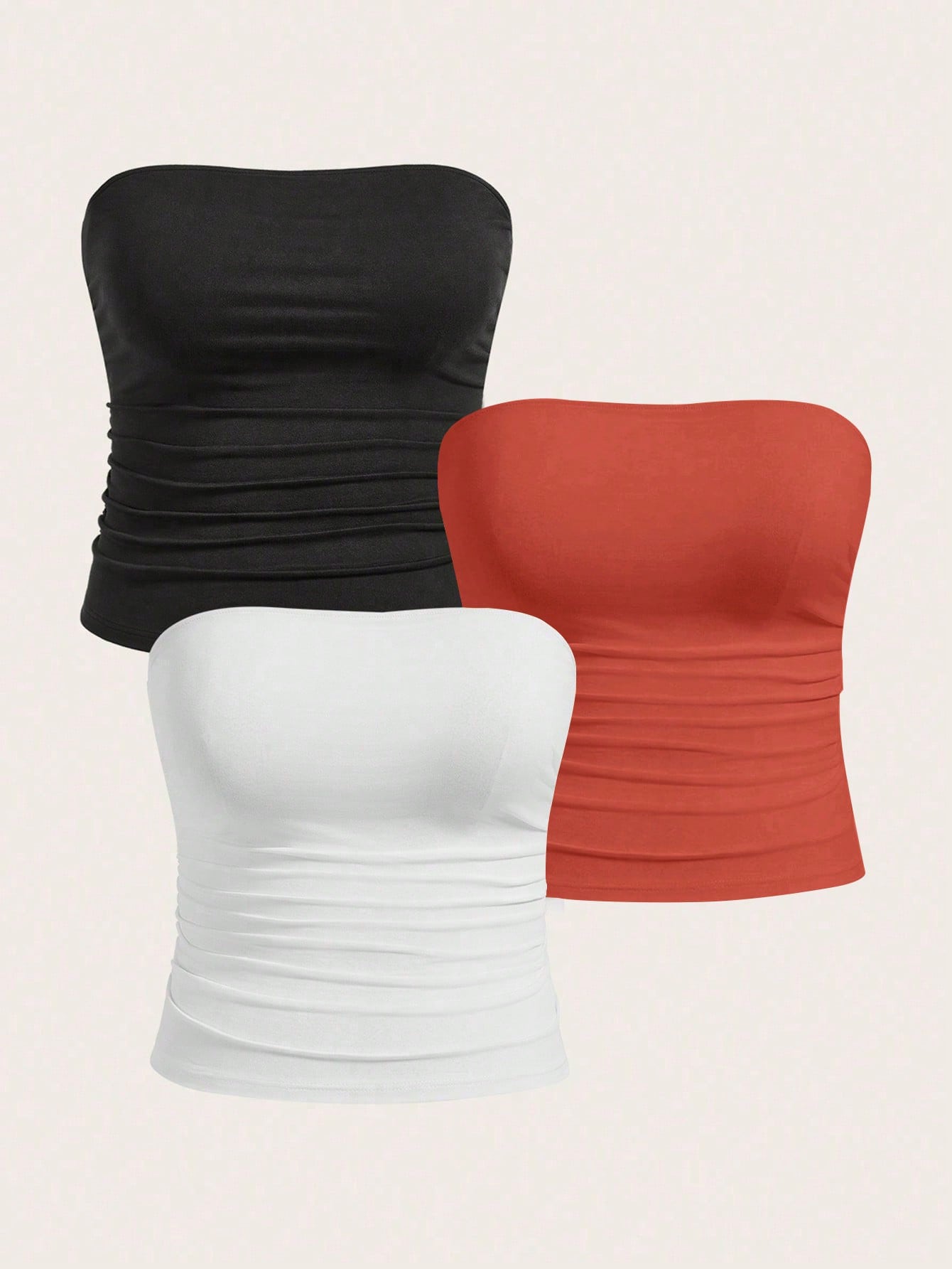 Plus 3pcs Ruched Side Tube Top