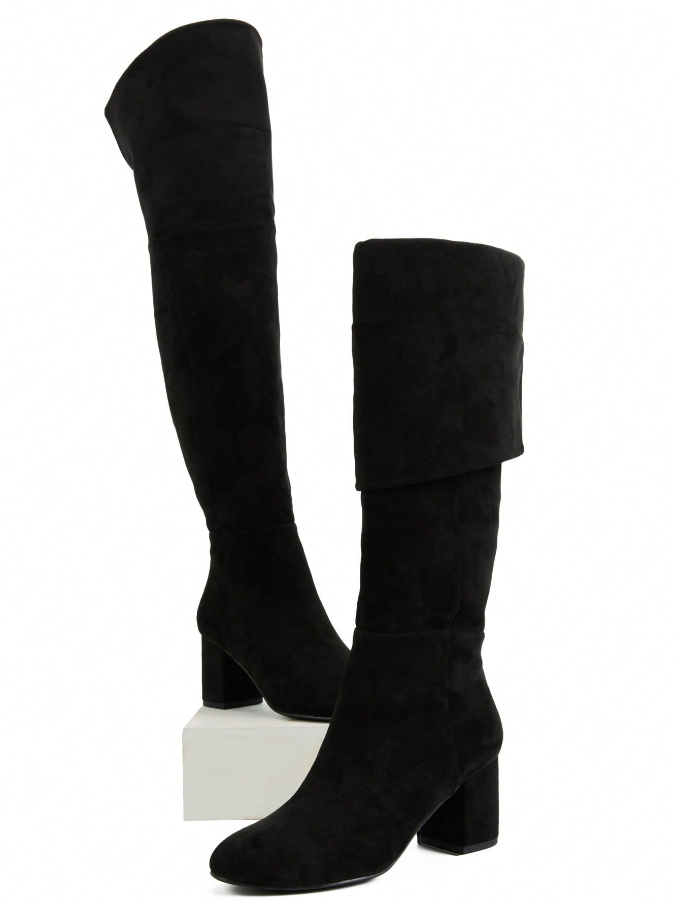 Women Knee High Boots Suede Chunky Heel Side Zipper Fashion Boots Stretch Over The Knee Boots Valentine's Day