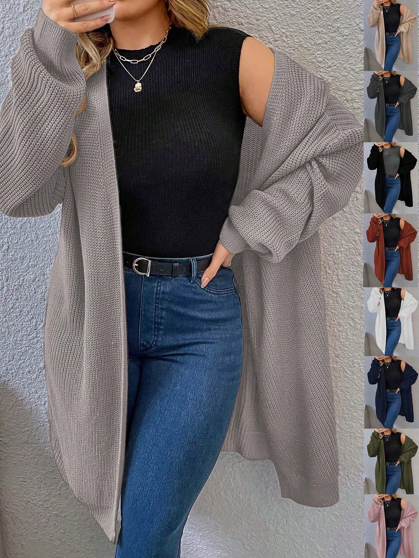 Plus Drop Shoulder Open Front Cardigan