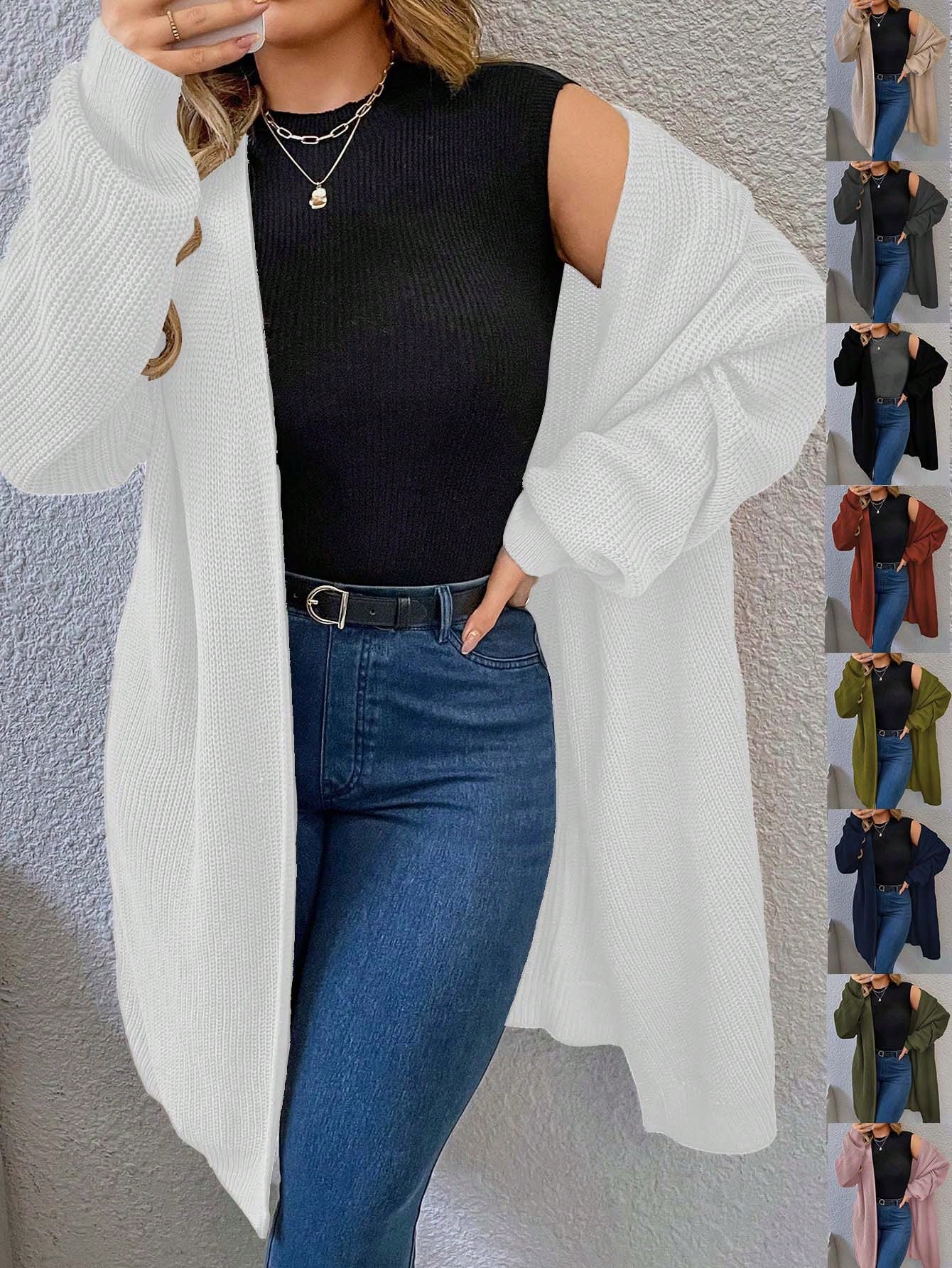 Plus Drop Shoulder Open Front Cardigan