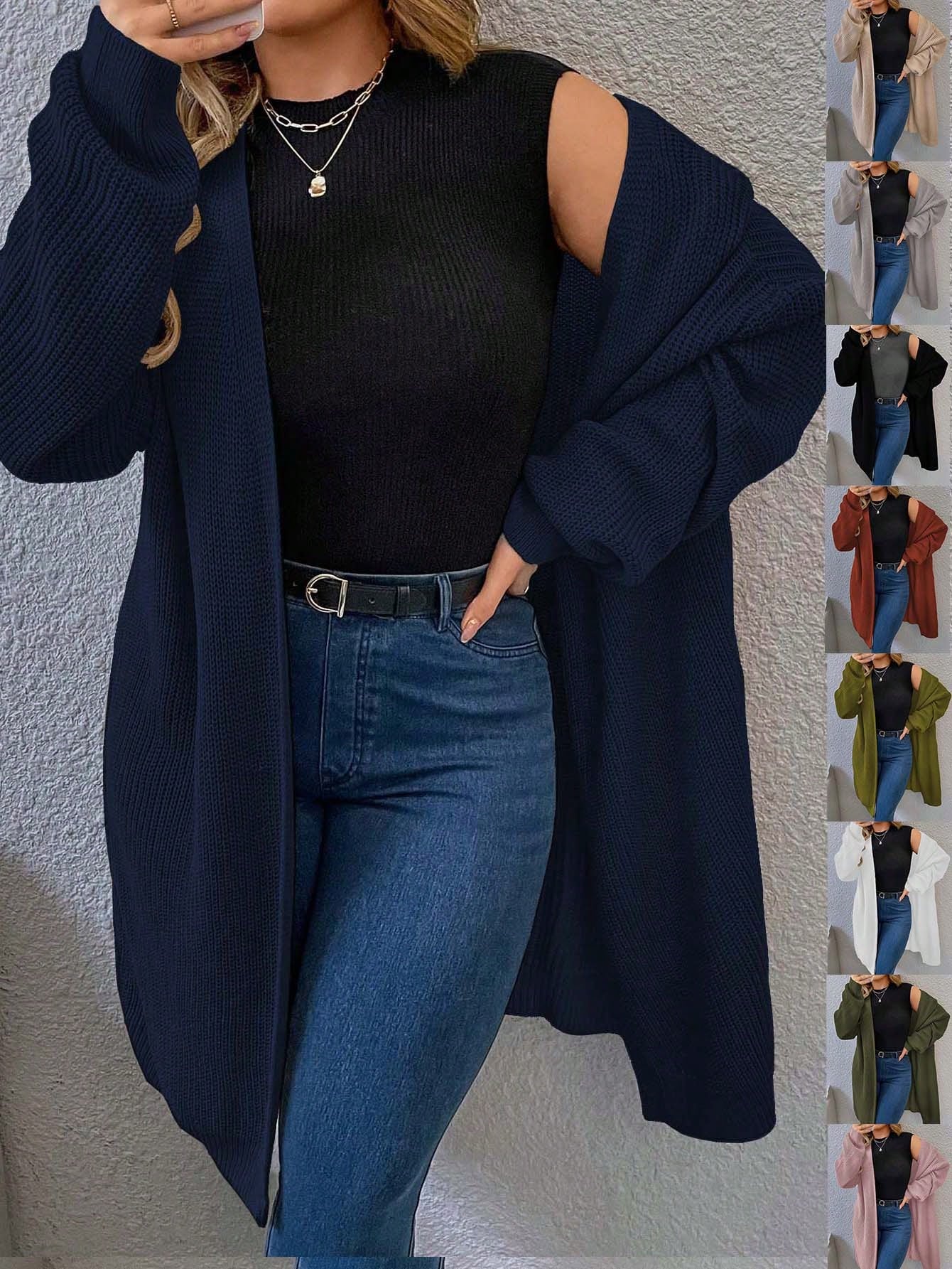 Plus Drop Shoulder Open Front Cardigan