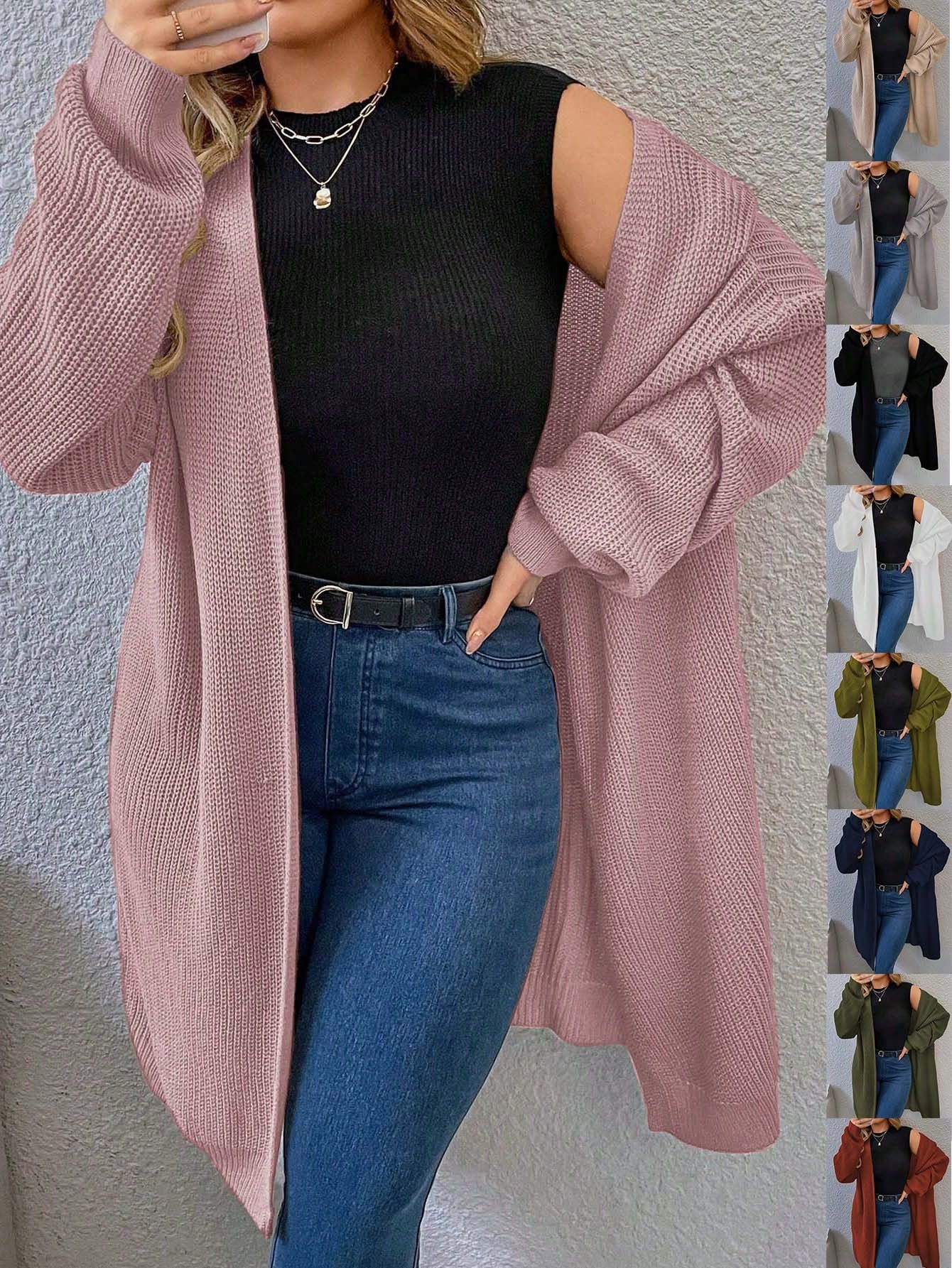 Plus Drop Shoulder Open Front Cardigan