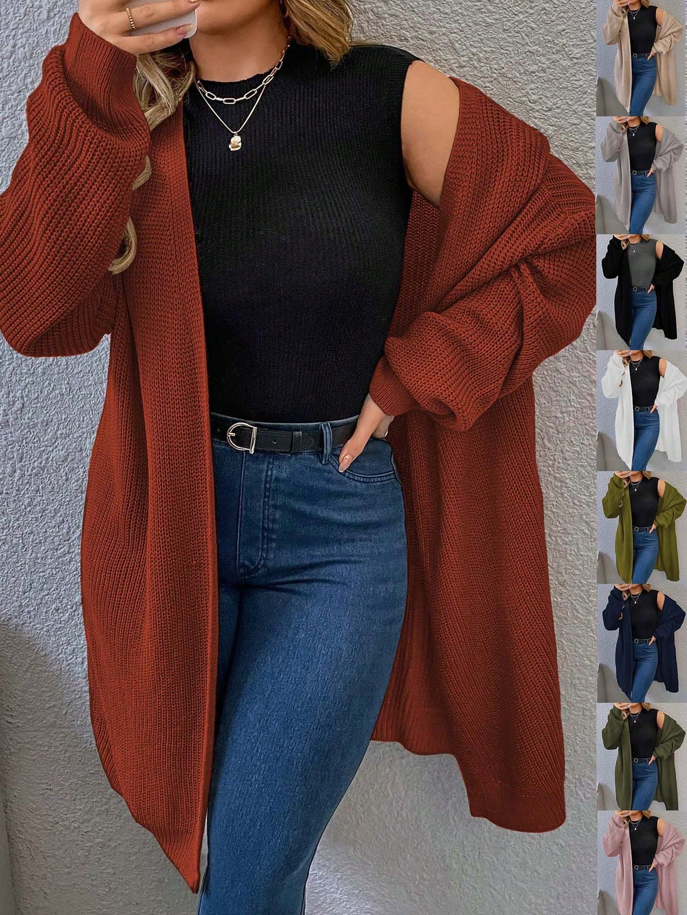 Plus Drop Shoulder Open Front Cardigan