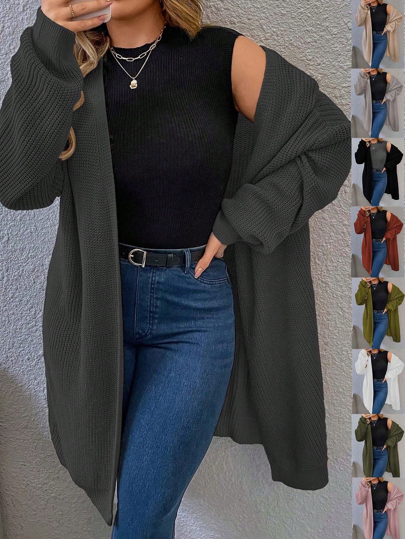 Plus Drop Shoulder Open Front Cardigan