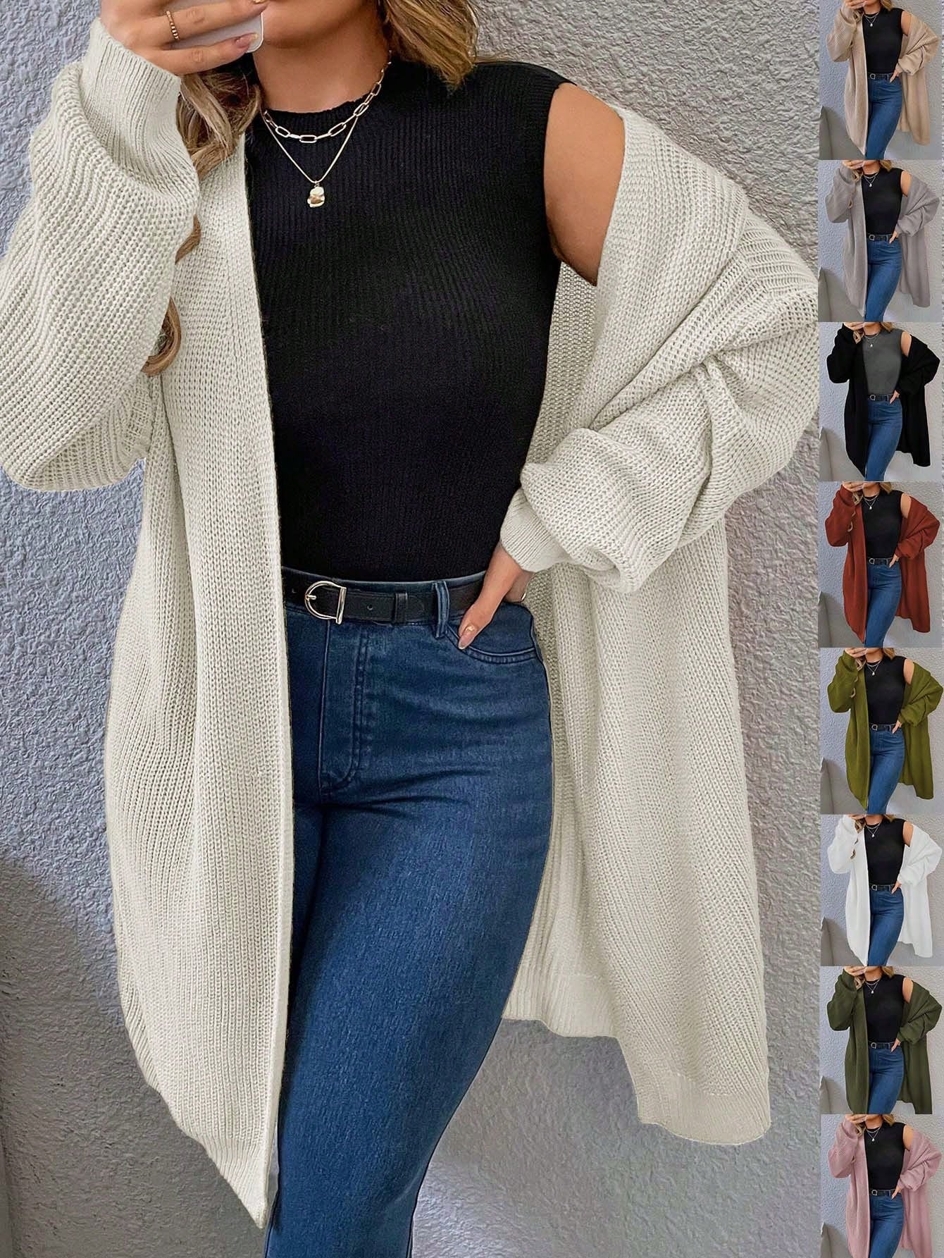 Plus Drop Shoulder Open Front Cardigan