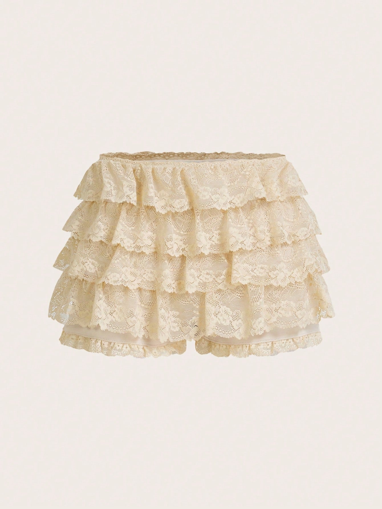 Sweetina Low Rise Multi Layer Ruffle Hem Lace Shorts