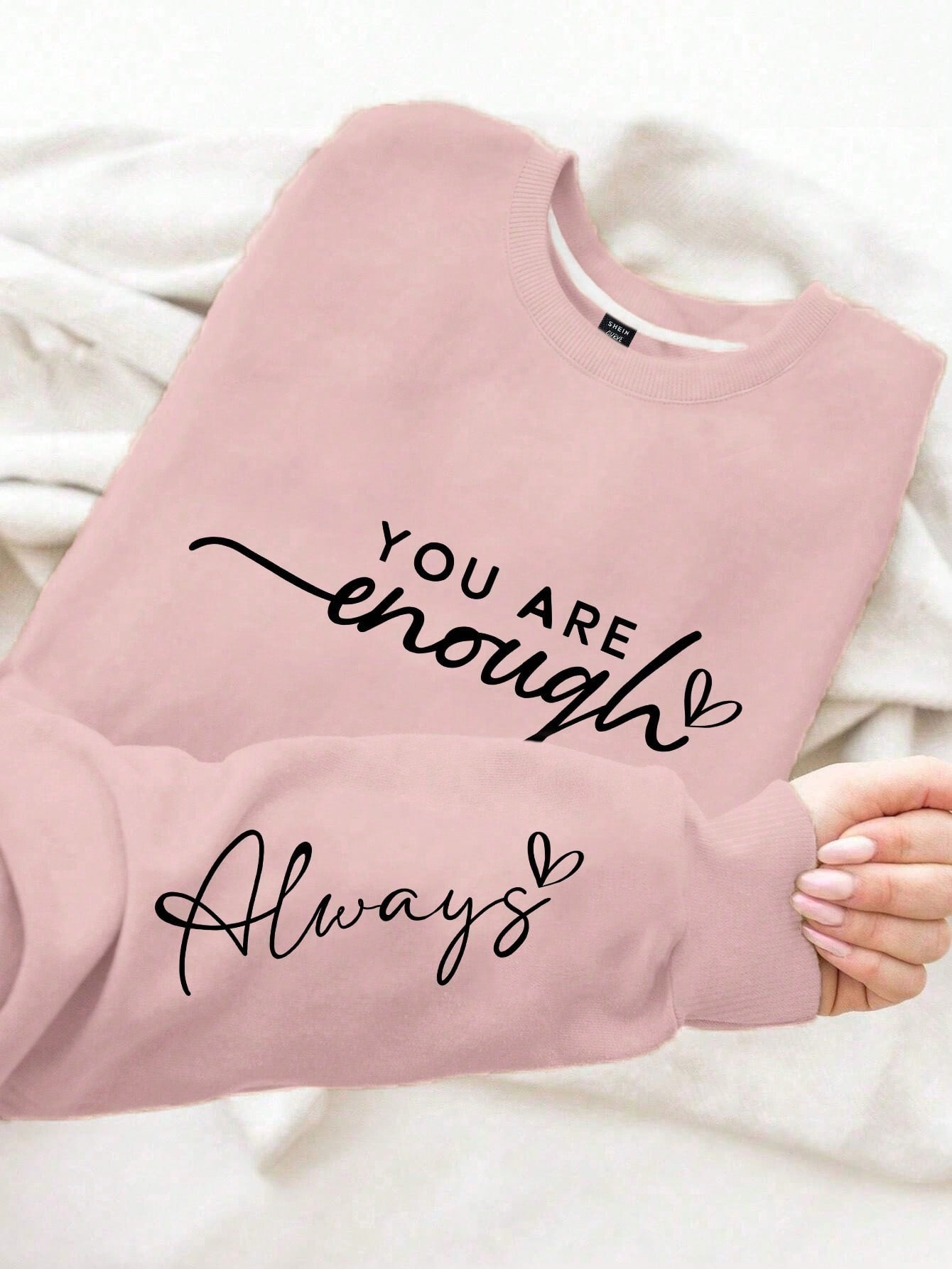 Plus Size Women's Fashion Sweatshirt Slogan Letters Pattern Printed Round Neck Sweatshirt