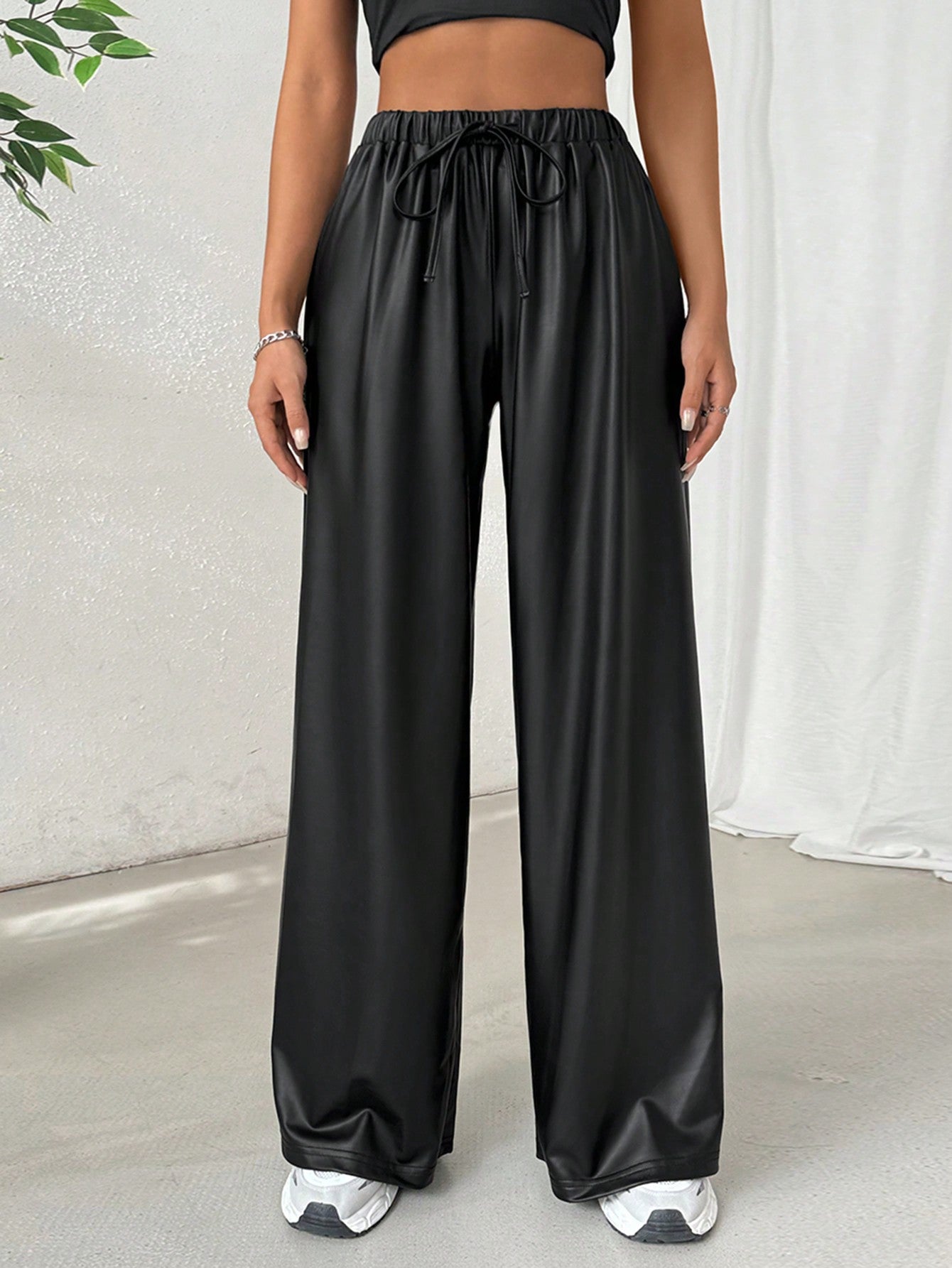 Loose Striped Wide-Leg Pants With Front Tie, Casual Wear