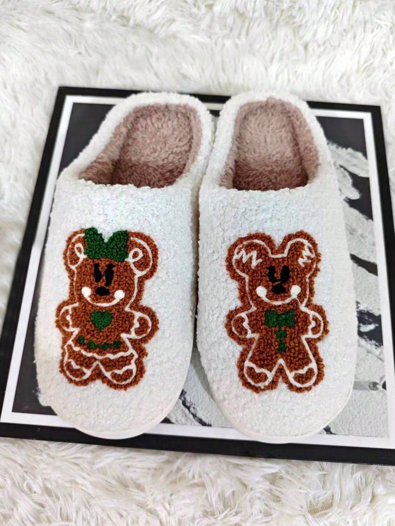 Cartoon Animal Home Slippers With Thickened Plush Lining, Winter Warm Indoor Non-Slip Slippers