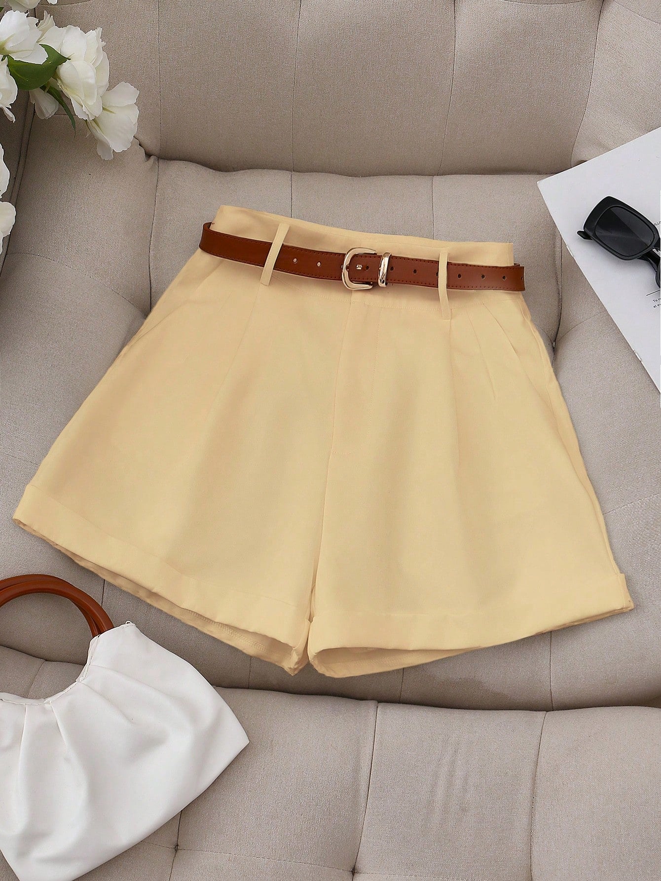 Women Fashionable A-Line White Shorts, Versatile Style