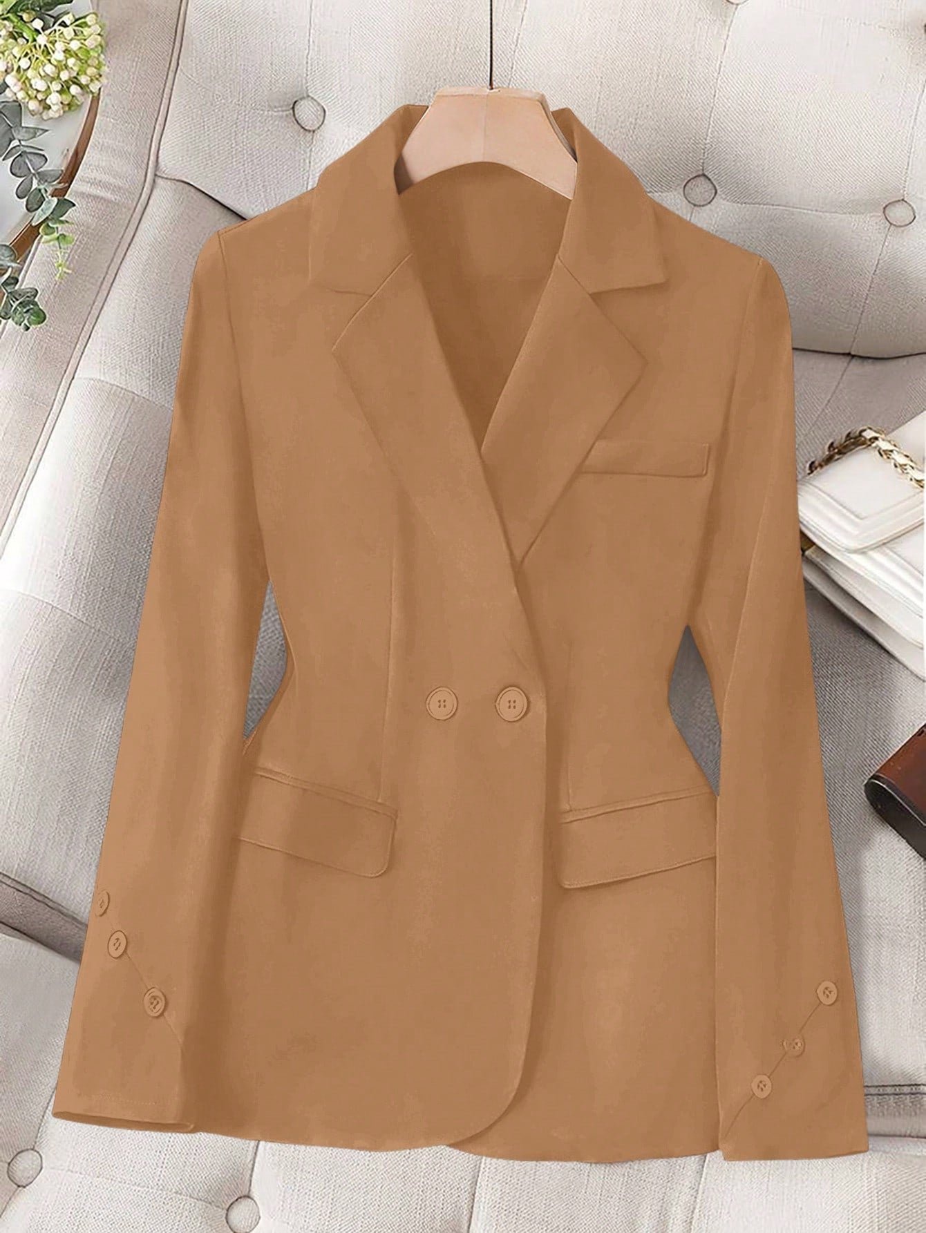 Ladies' Casual Solid Color Double Breasted Blazers